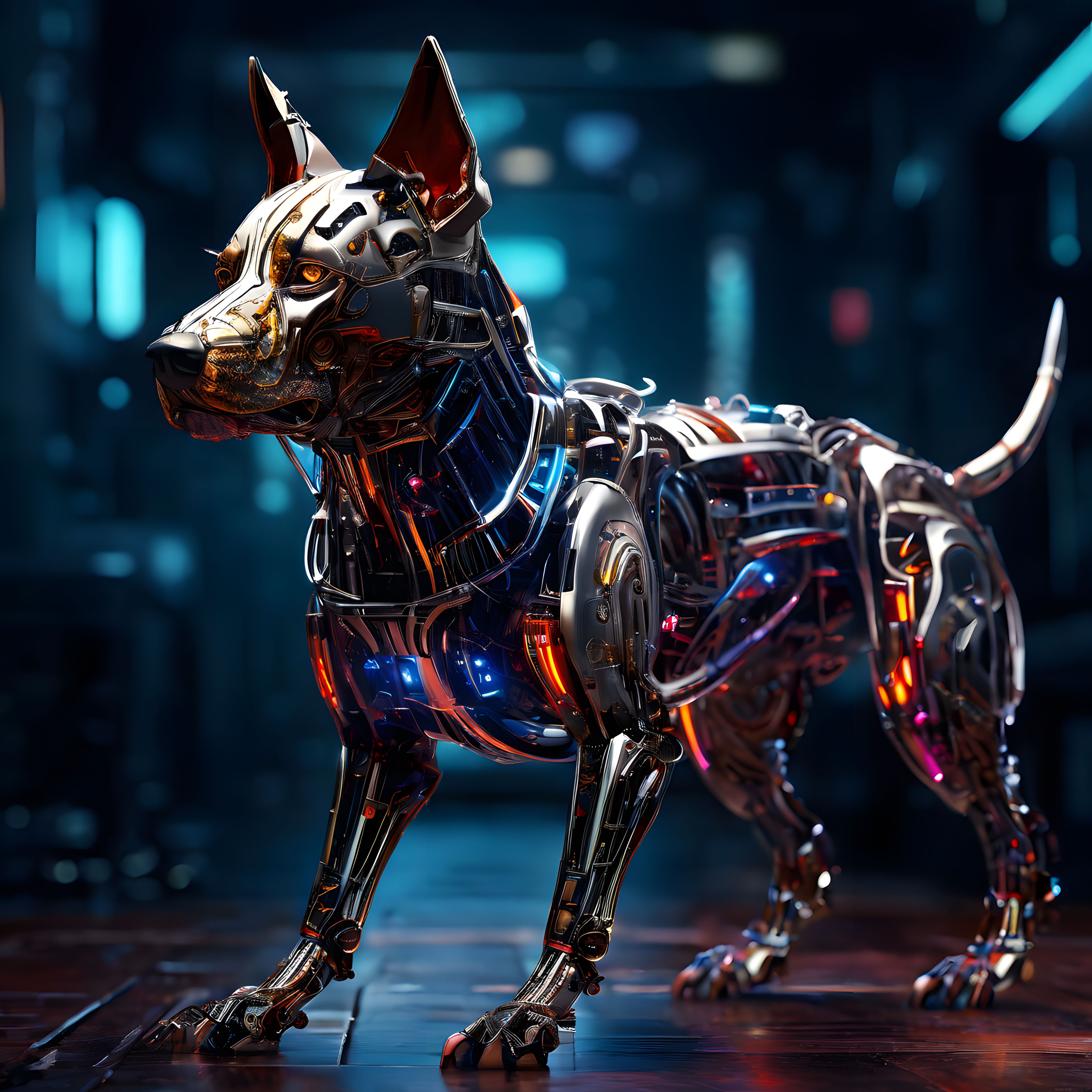 Geleceğin Sadık Dostu: Neon Işıklı Mekanik Robot Köpek Tasarımı