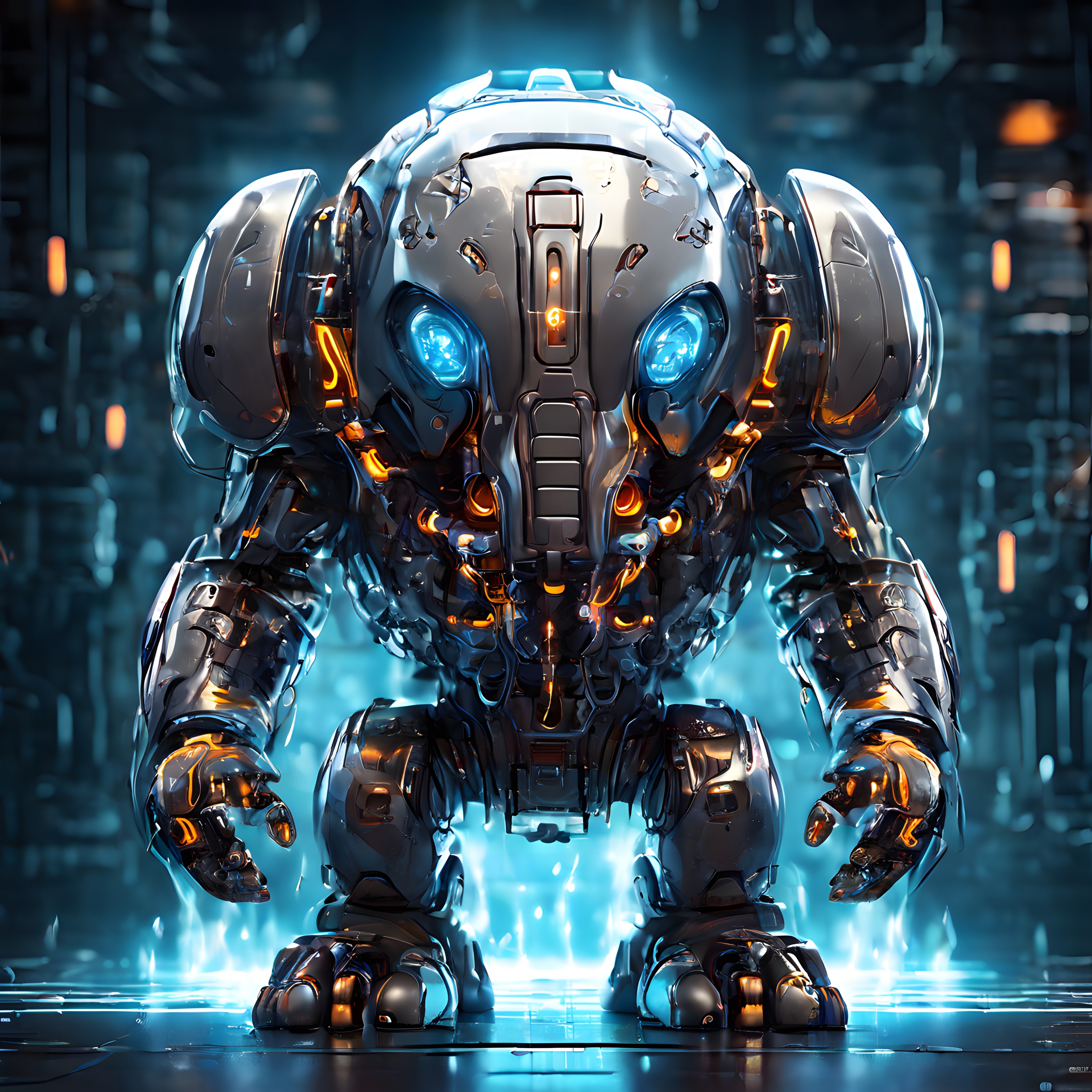 Geleceğin Savaş Robotu: Neon Işıklı Ağır Zırhlı Mecha Tasarımı ve 3D Sanat