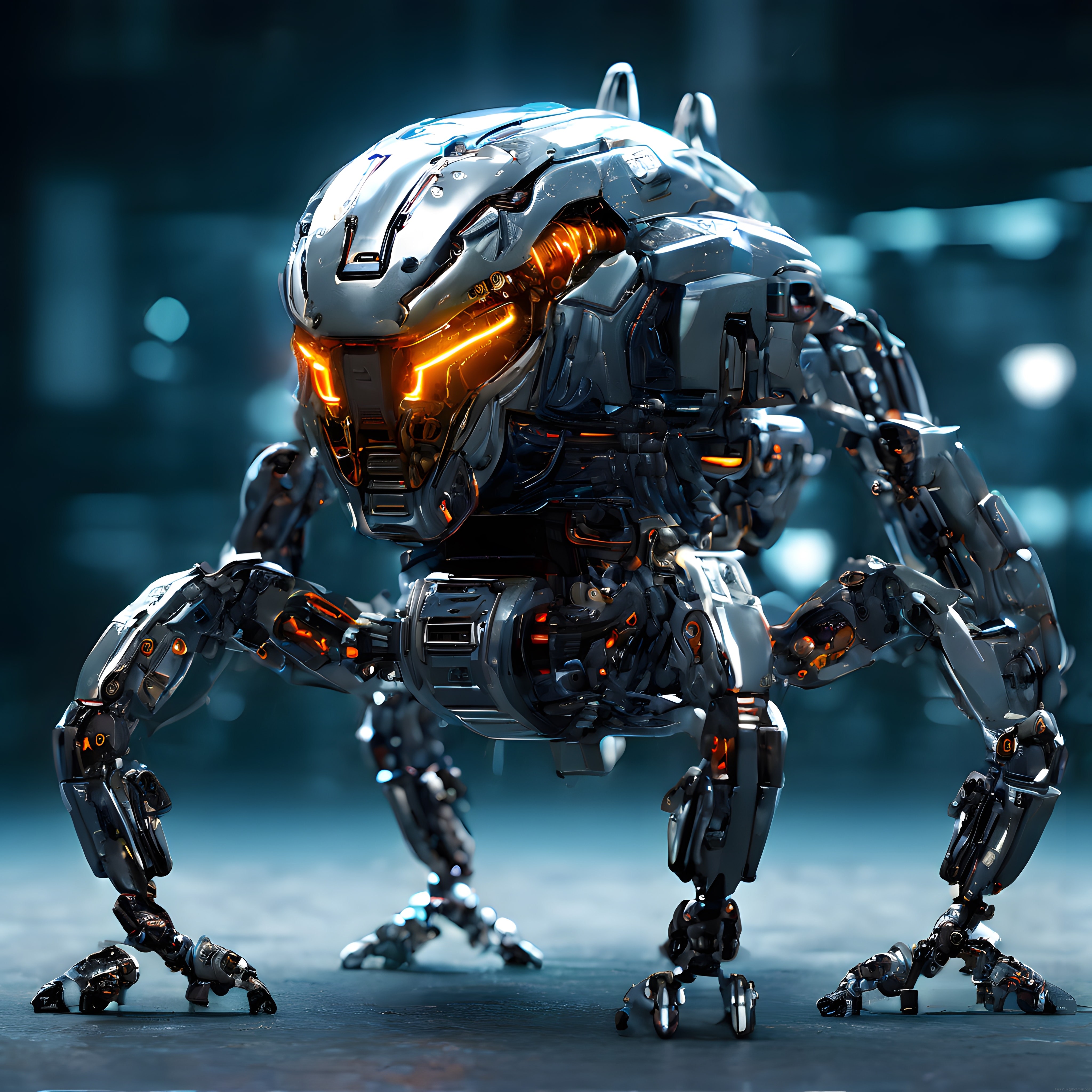 Geleceğin Savaşçısı: Turuncu Işıklı Çok Ayaklı Agresif Robot Tasarımı