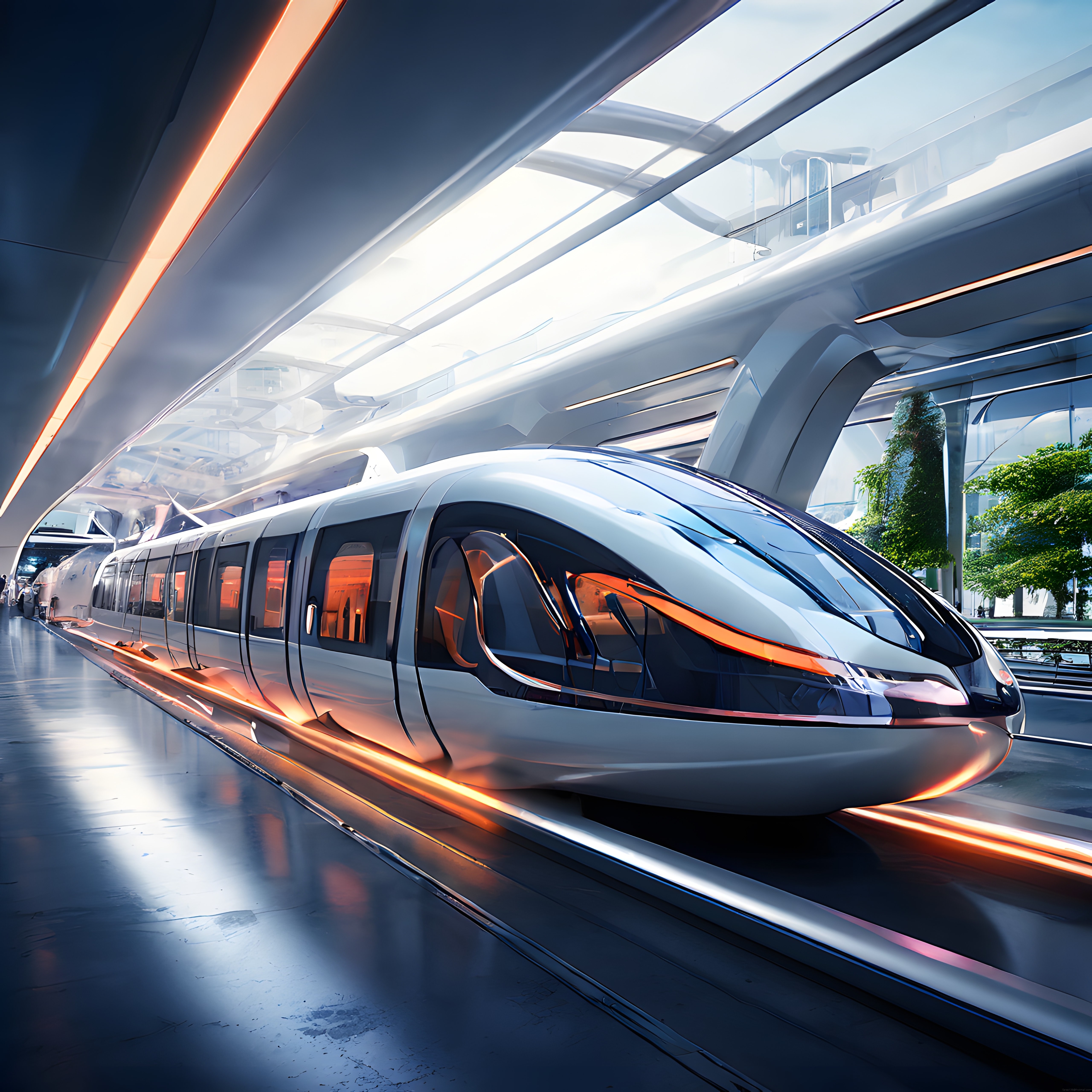 Geleceğin Süper Hızlı Treni ve Modern Cam Tavanlı İstasyon Tasarımı
