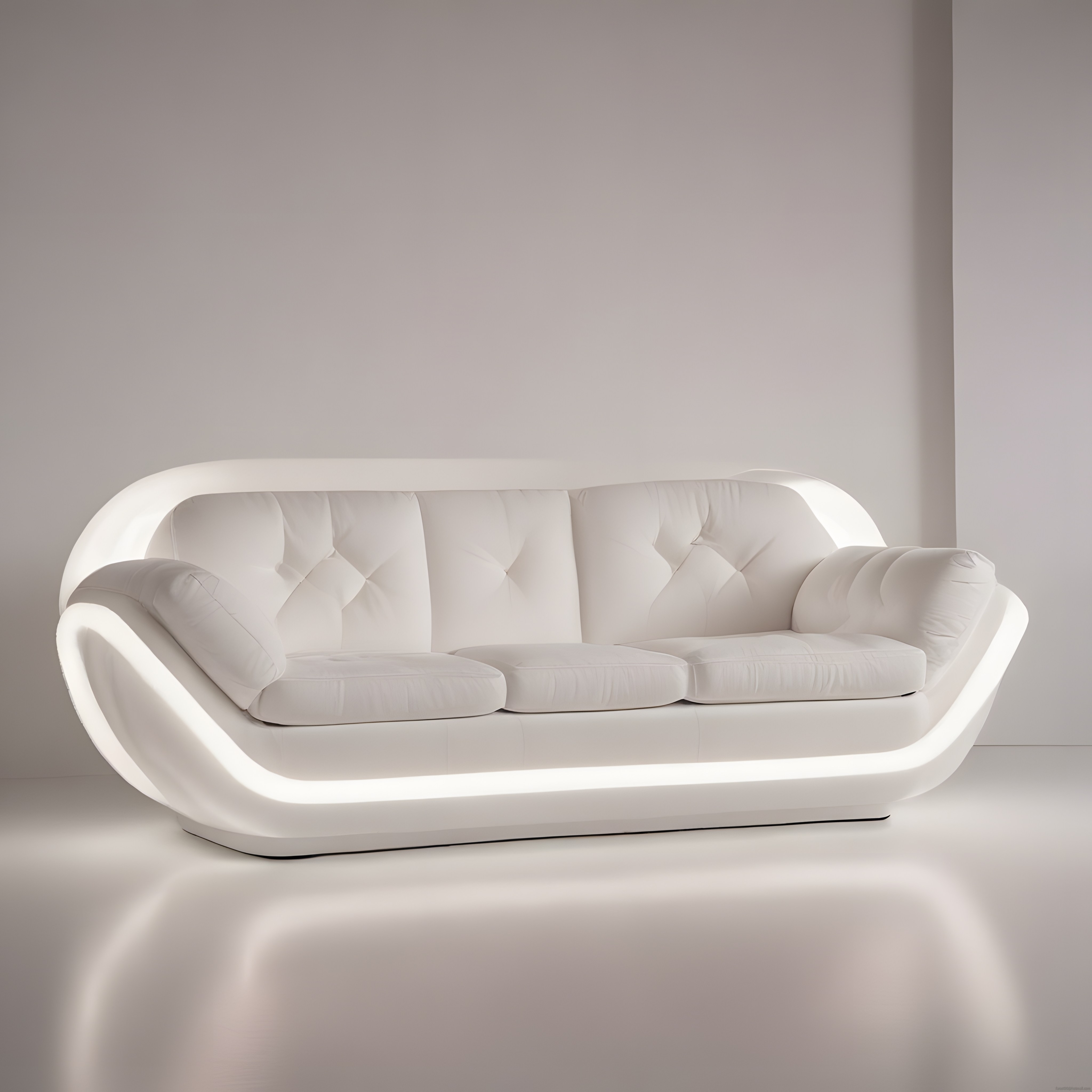 Geleceğin Tasarımı: LED Aydınlatmalı Beyaz Modern Kanepe ve Minimalist İç Mekan