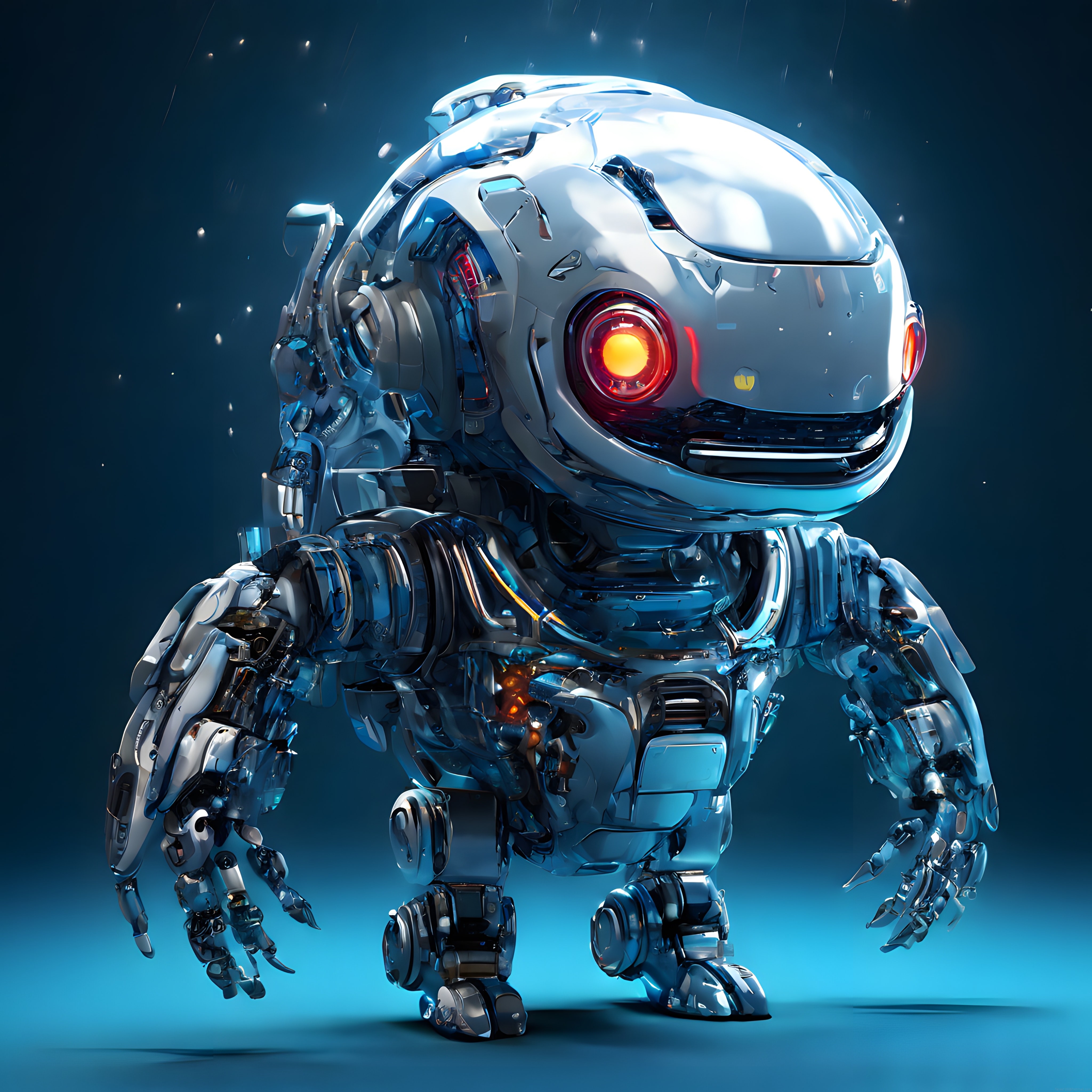 Geleceğin Tek Gözlü İnsansı Robotu: Metalik Beden ve Parlayan Bakışlar