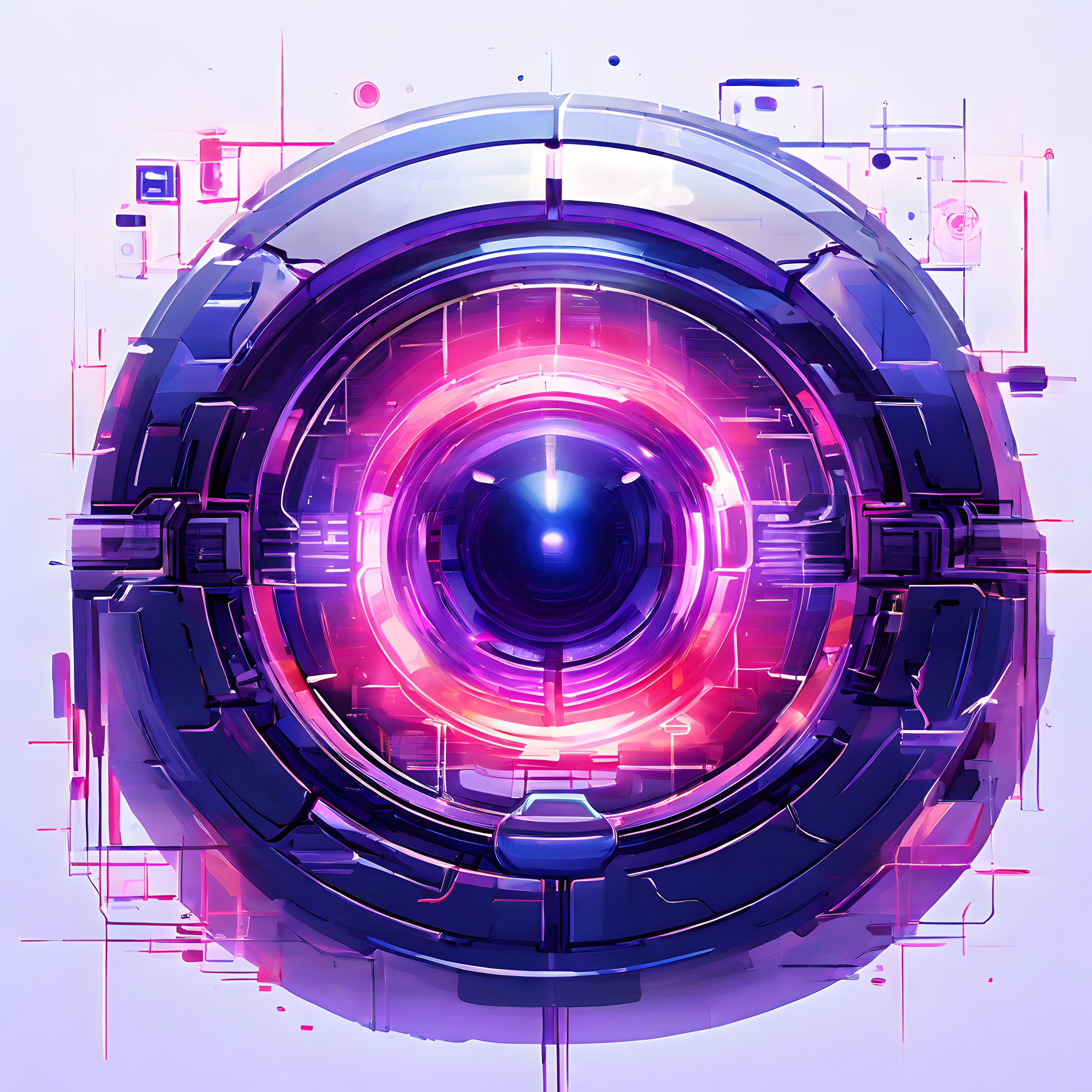 Geleceğin Teknolojik Gözü: Neon Renklerde Mekanik Lens ve Dijital Portal
