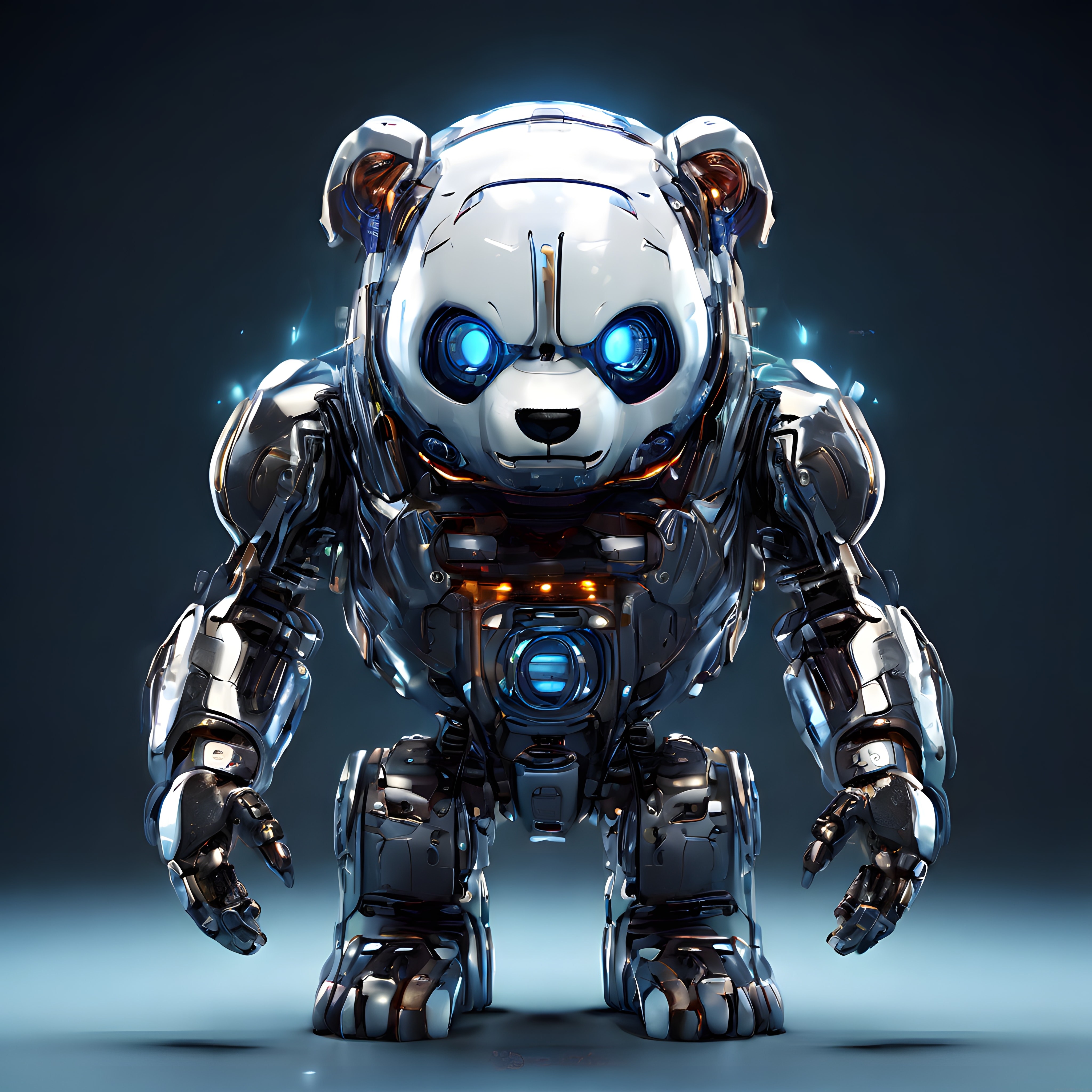 Geleceğin Teknolojik Maskotu: Metalik Zırhlı Robot Panda Tasarımı