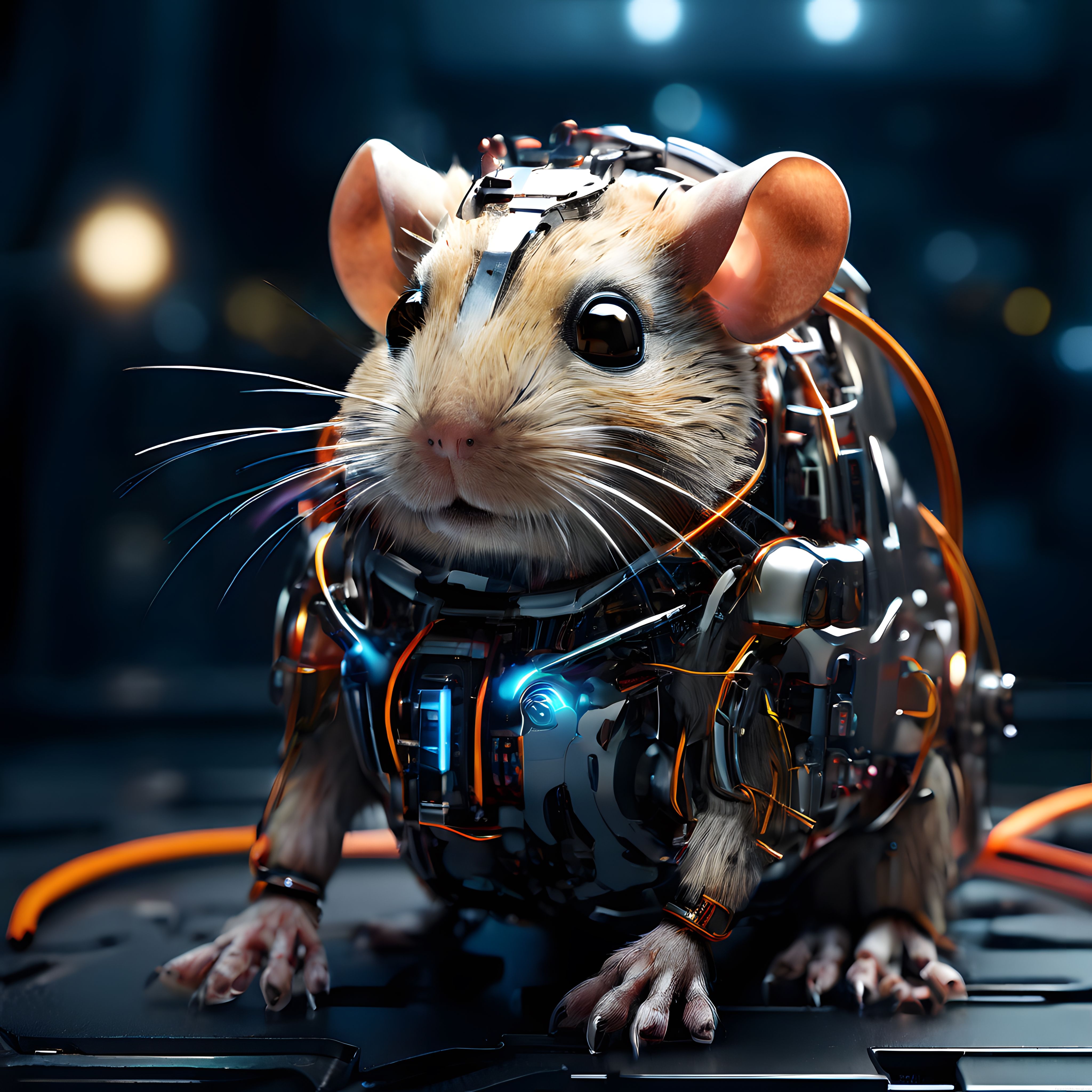 Geleceğin Teknolojik Savaşçısı: Cyborg Zırhlı Fare Dijital İllüstrasyon