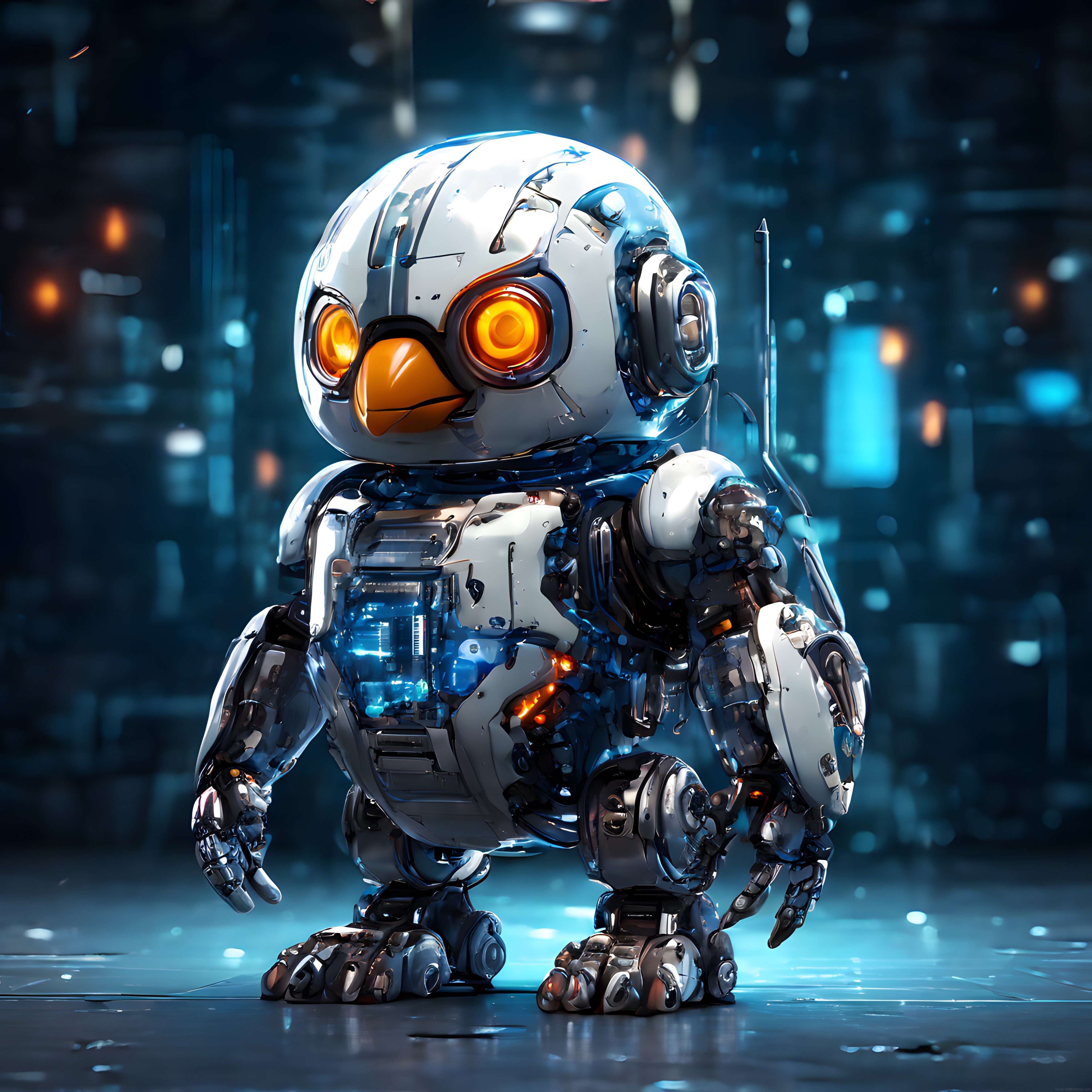 geleceğin teknolojisi mekanik penguin robot portre çalışması