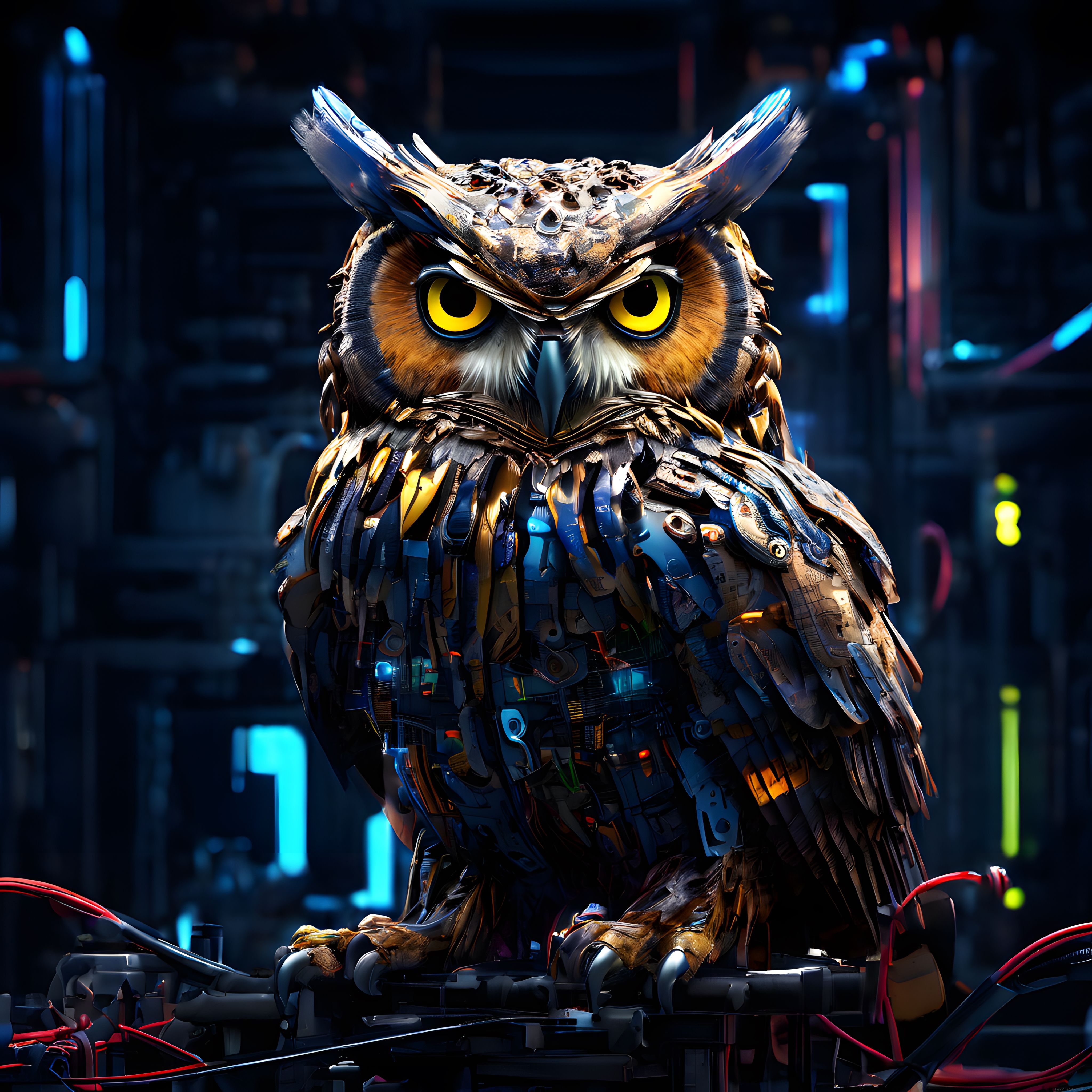 Geleceğin Teknolojisiyle Tasarlanmış Cyberpunk Mekanik Baykuş Sanatı