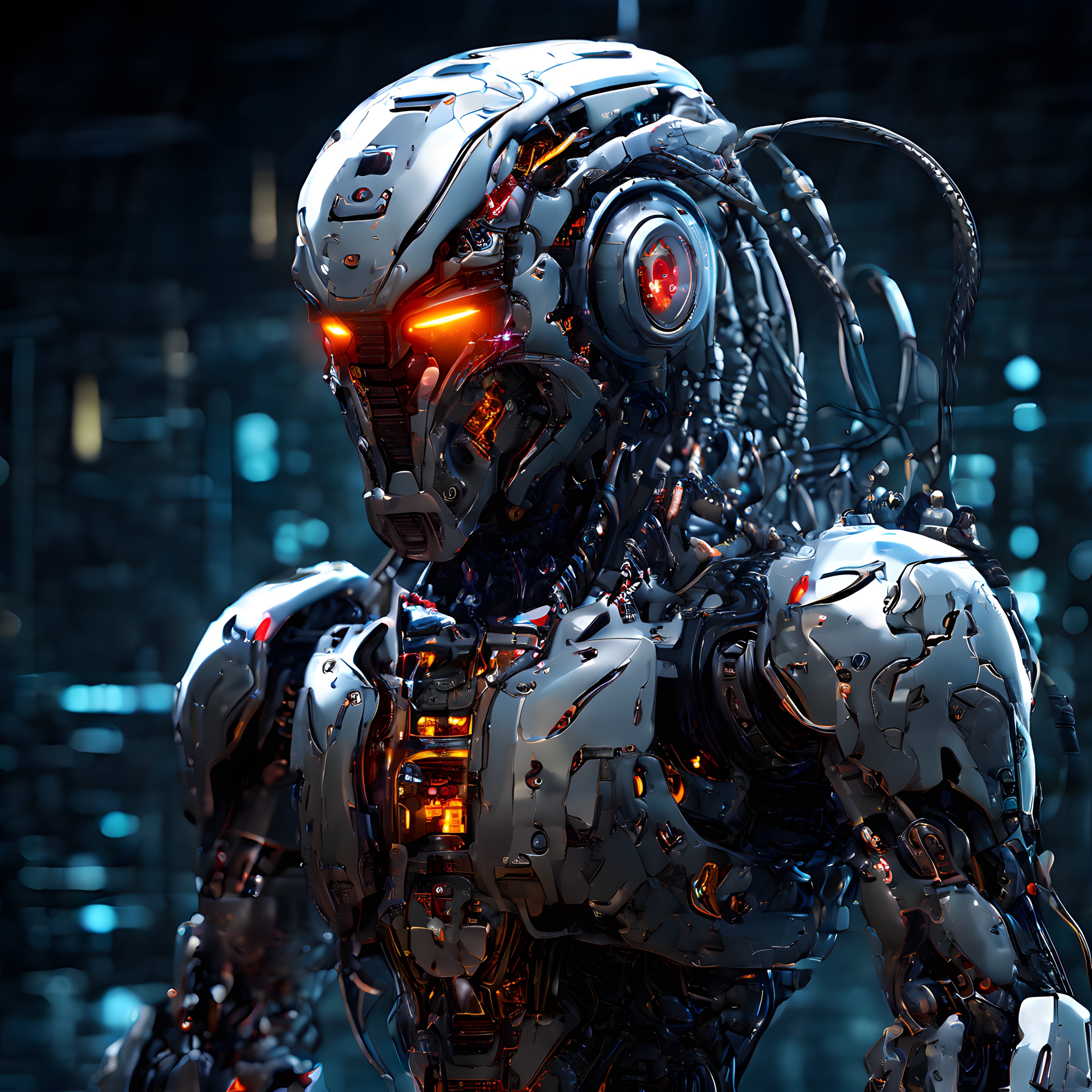 Geleceğin Yapay Zeka Robotu: Parlak LED Işıklı Mekanik Android Tasarımı