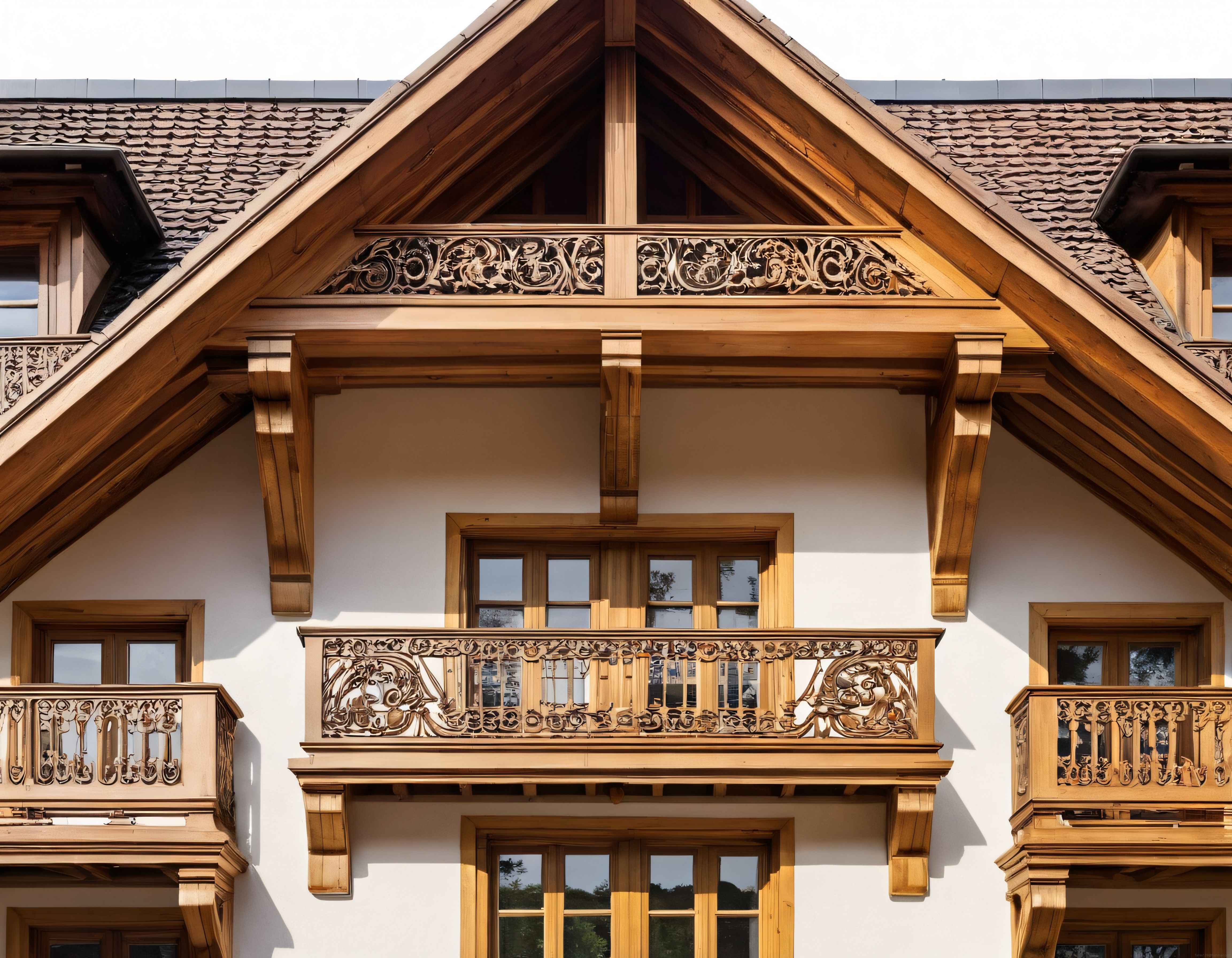 Geleneksel Ahşap Çatı ve El Oyması Balkon Detaylarına Sahip Alp Evi Cephesi