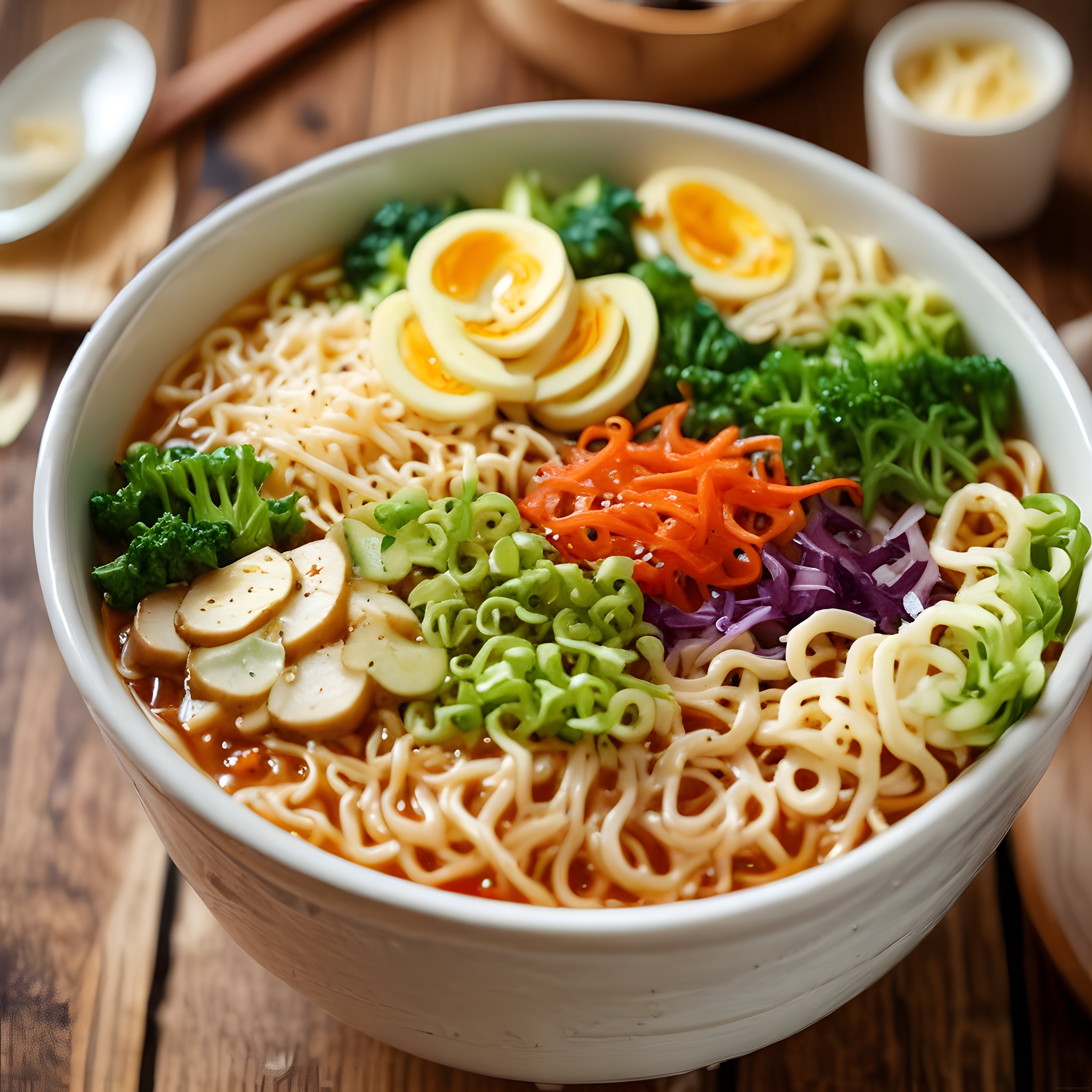 Geleneksel Asya Usulü Sebzeli ve Yumurtalı Sıcacık Ramen Çorbası
