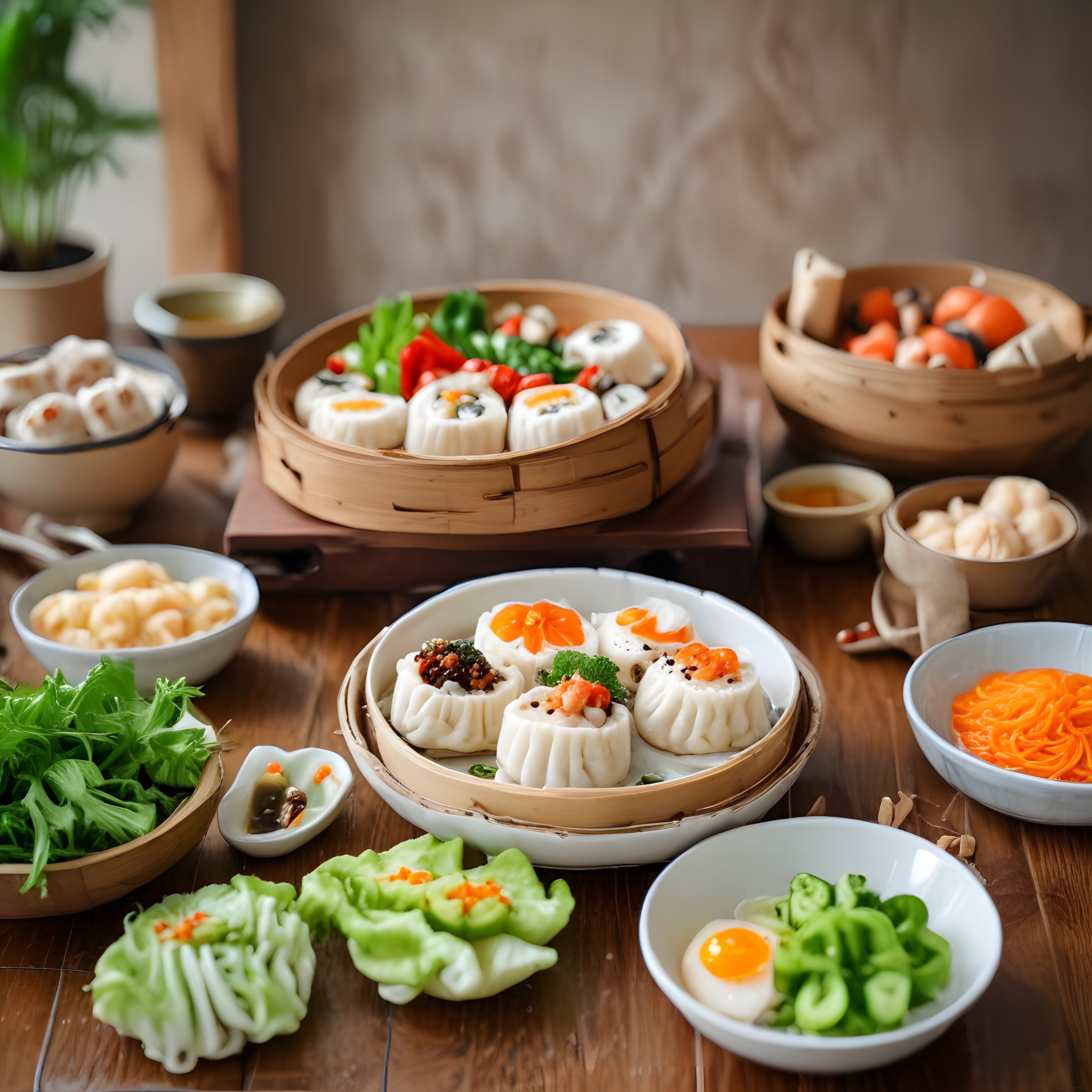 Geleneksel Bambu Buhar Sepetlerinde Sunulan Asya Lezzetleri ve Dim Sum Çeşitleri