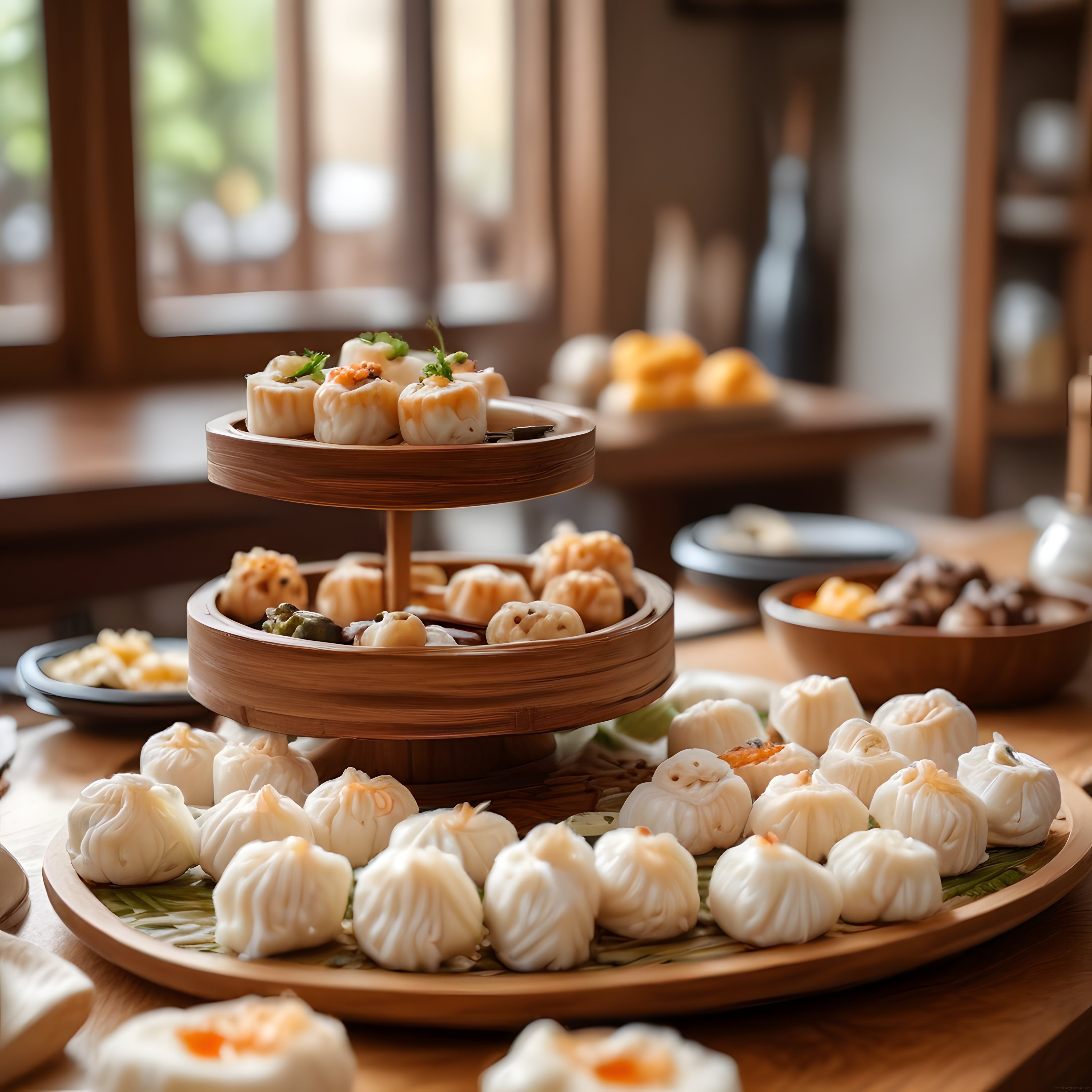 Geleneksel Bambu Buharda Sunulan Çeşitli Asya Mantısı ve Dim Sum Lezzetleri