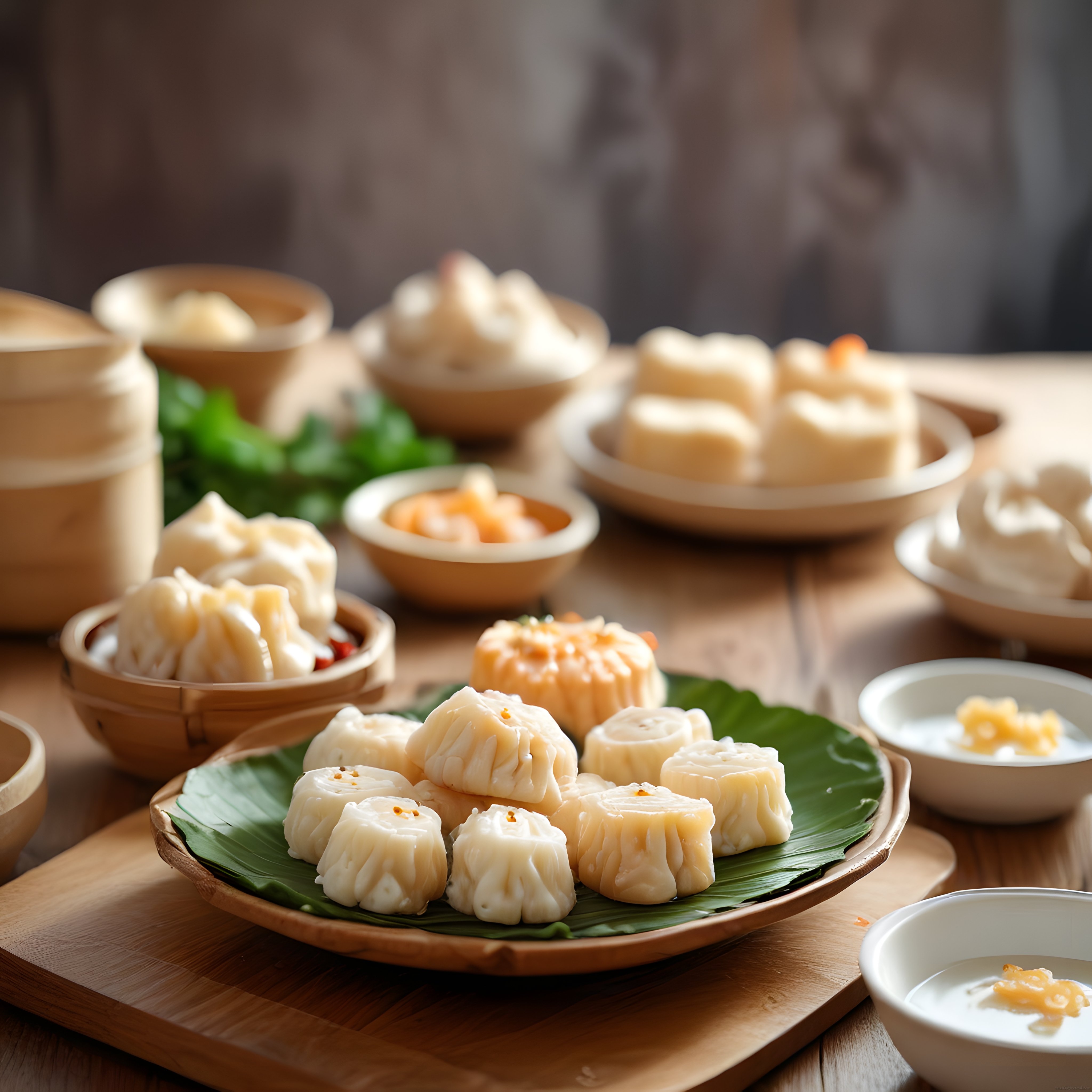 Geleneksel bambu sepetlerde servis edilen buharlı mantı ve dim sum seçkisi