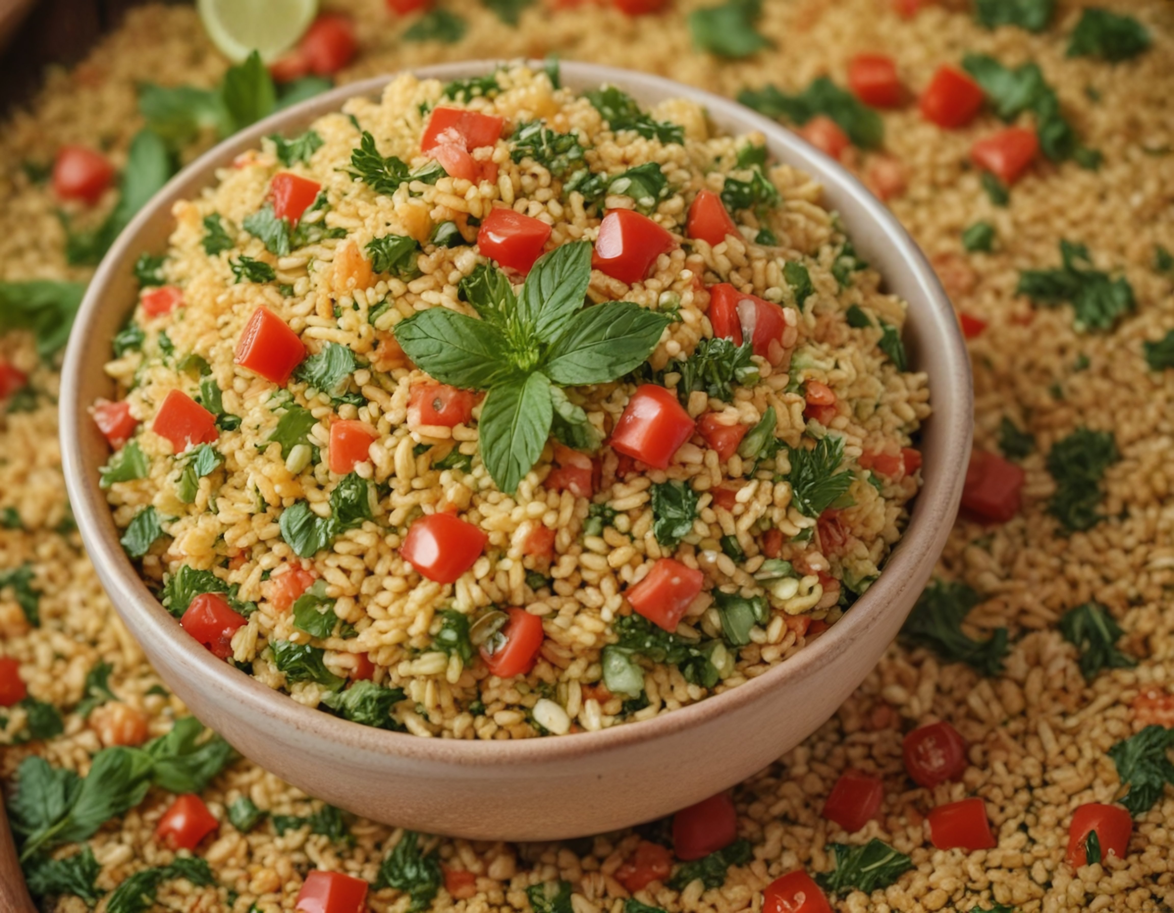 Geleneksel Bulgur Salatası: Taze Yeşillik, Domates ve Limonlu Sunum