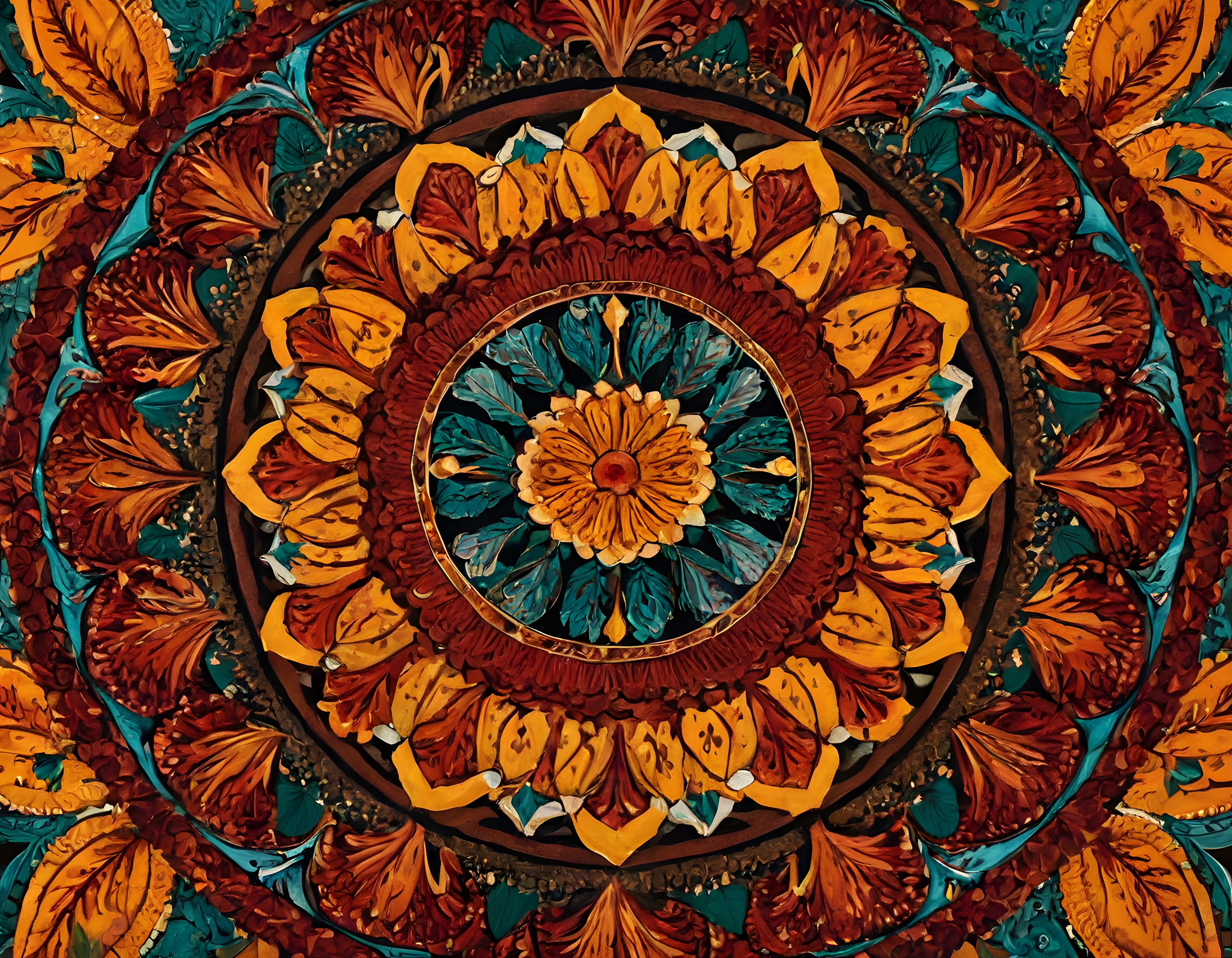 Geleneksel çini ve tezhip motifli mandala desenli dekoratif duvar panosu