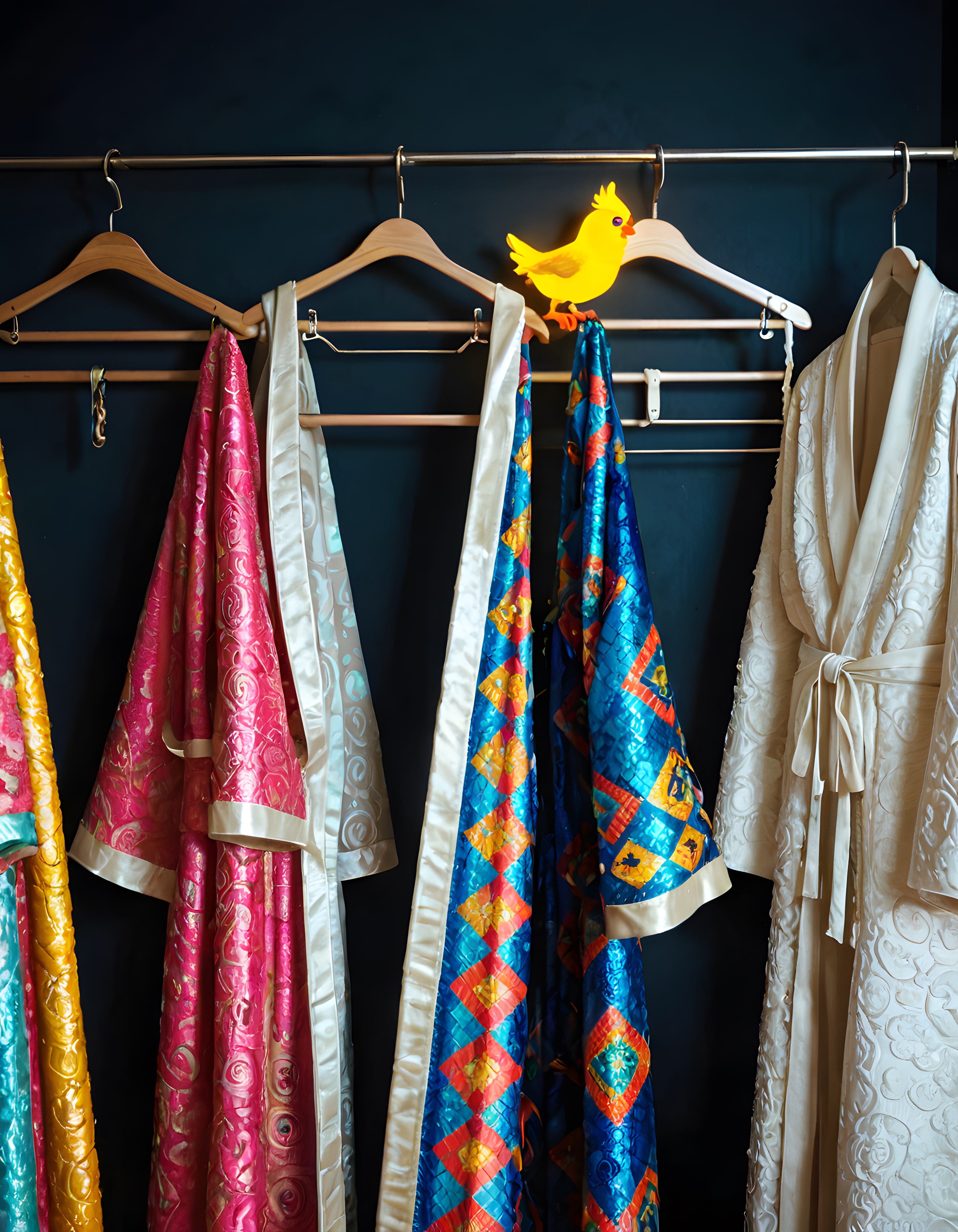 Geleneksel İpek Kaftan ve Kimono Tarzı Elbiselerin Renkli Gardırop Sergisi