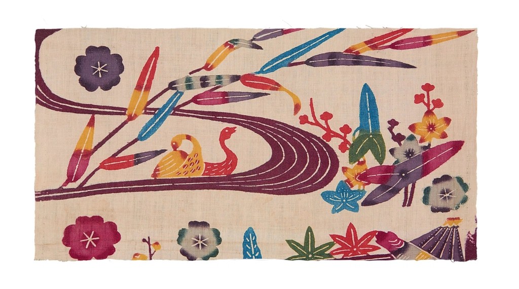 Geleneksel Japon Kumaş Deseni: Bambu ve Çiçeklerle Süslenmiş Kuş Motifli Tekstil