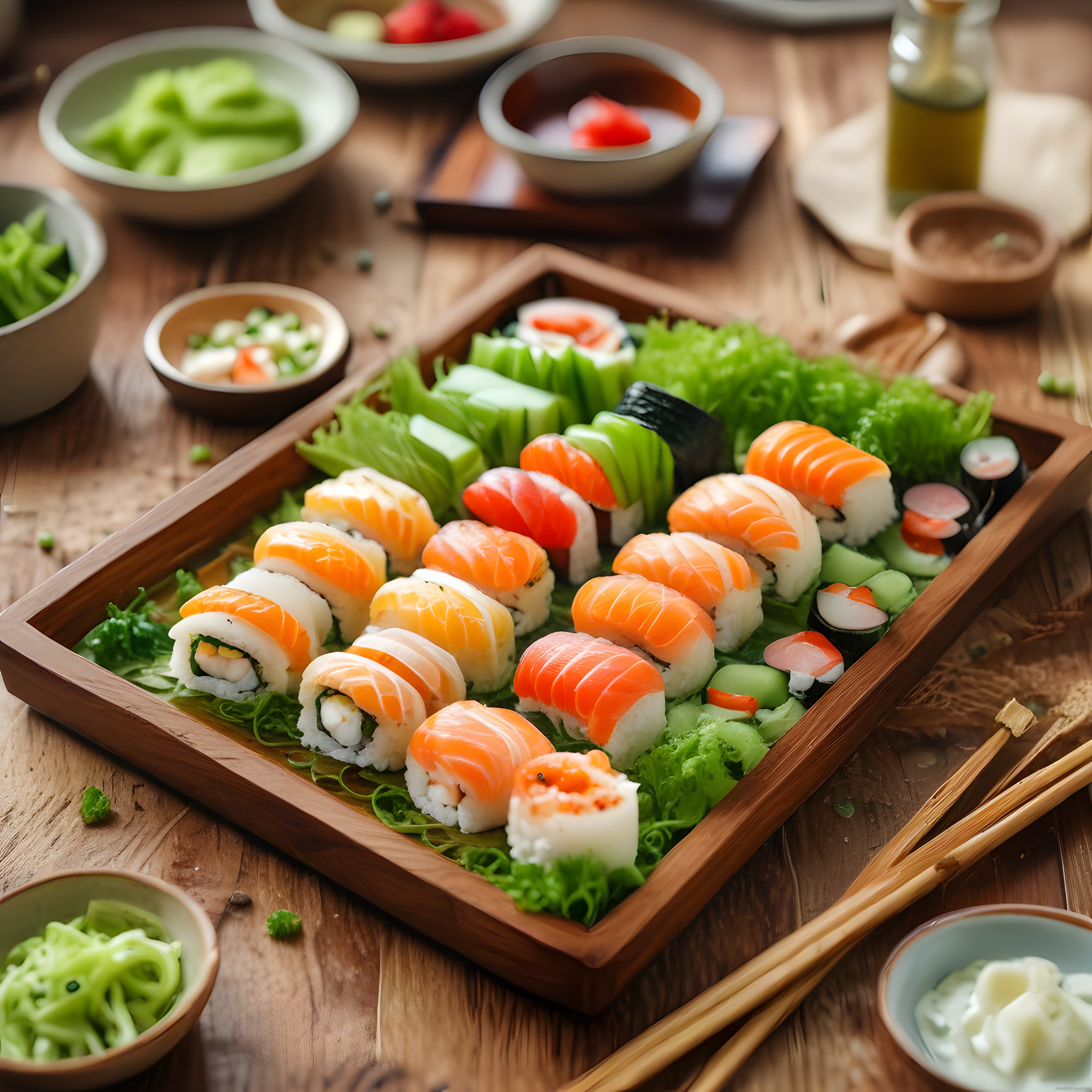 Geleneksel Japon Mutfağından Taze Somonlu Nigiri ve Maki Suşi Çeşitleri