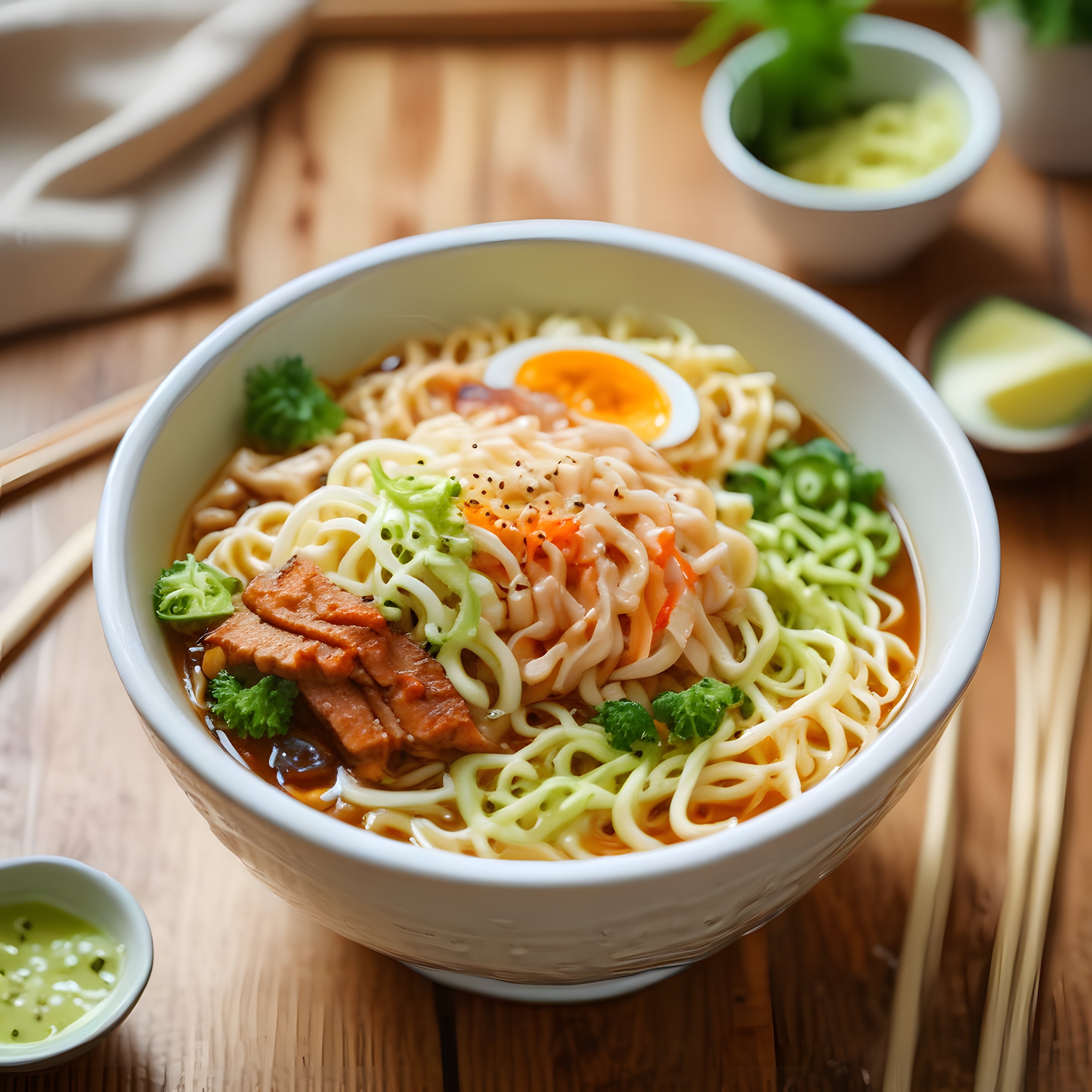 Geleneksel Japon Ramen: Baharatlı Etli Erişte Çorbası ve Yumurta Sunumu