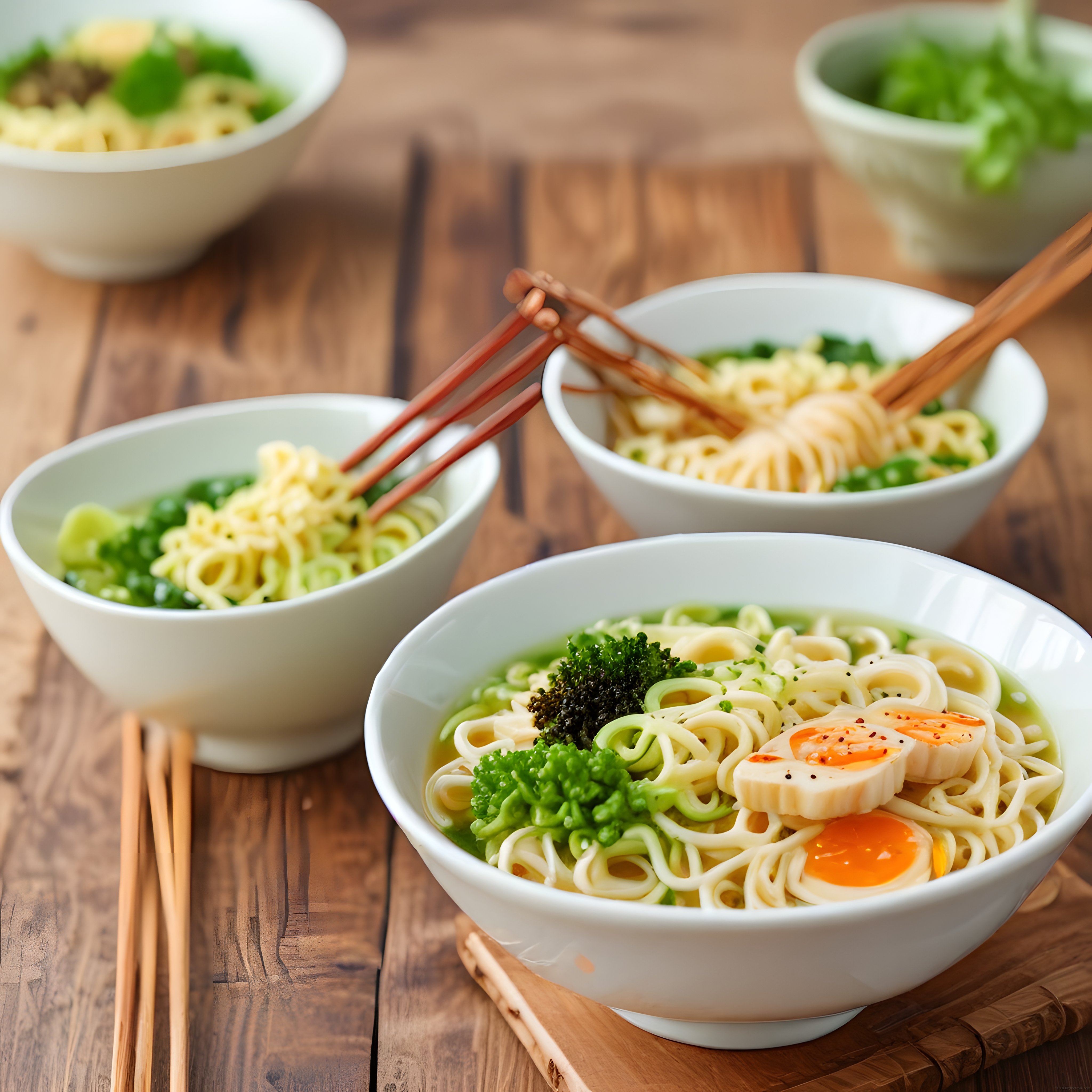 Geleneksel Japon Ramen Çorbası: Yumurtalı Erişte ve Brokoli Kasesi
