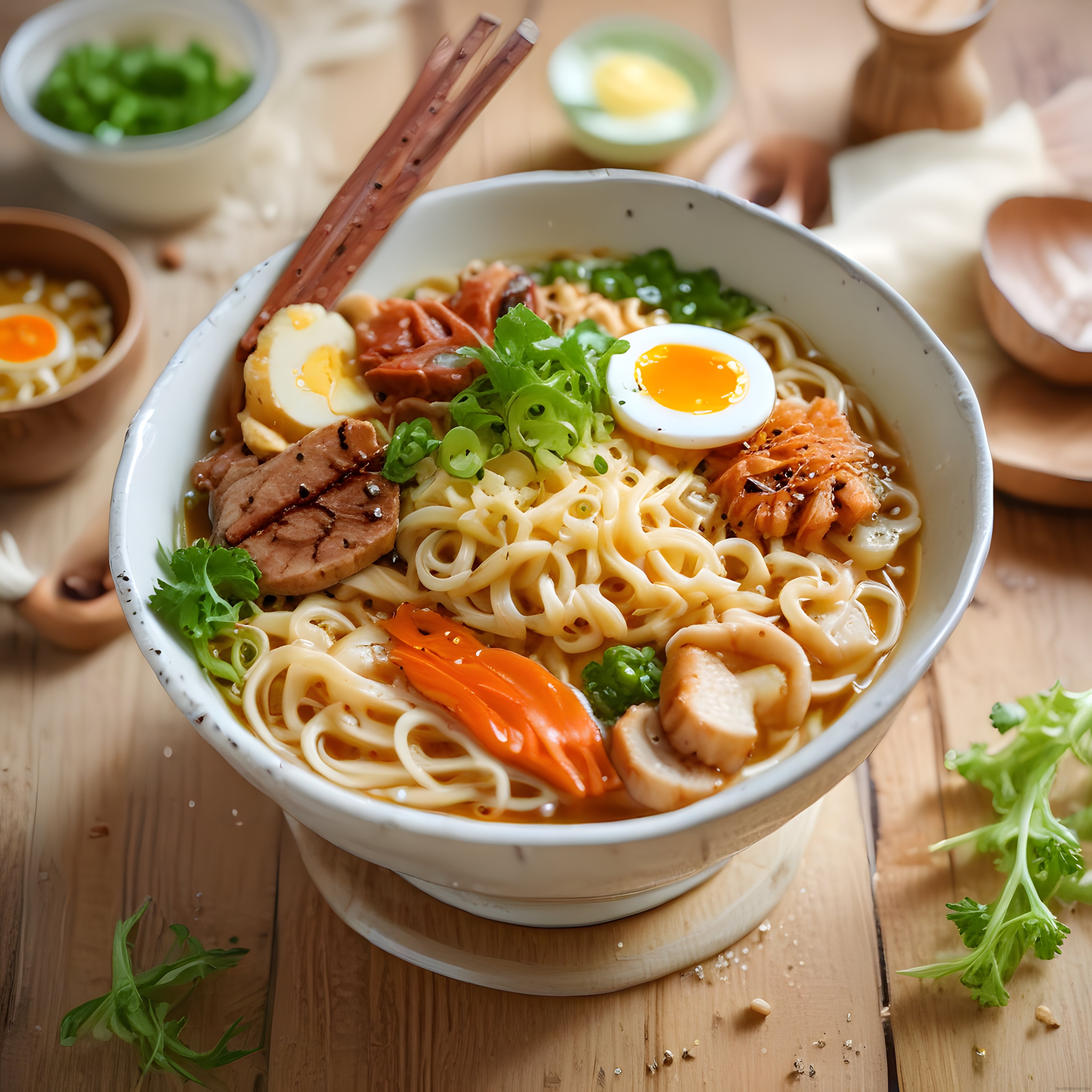 Geleneksel Japon Ramen Kasesi: Yumurta, Mantar ve Sebzelerle Asya Lezzeti
