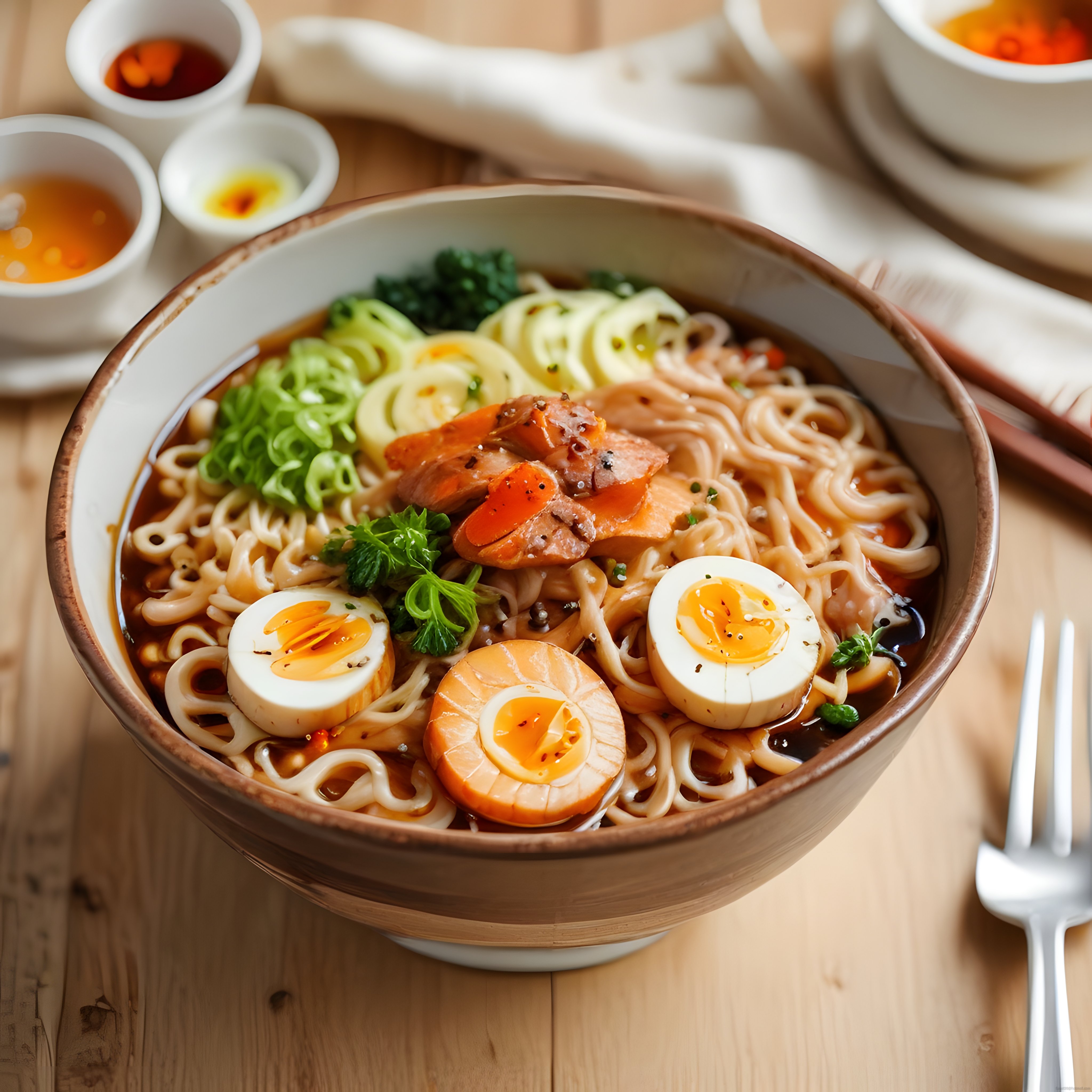 Geleneksel Japon Ramen: Yumuşak Yumurta ve Marine Et ile Lezzetli Sunum