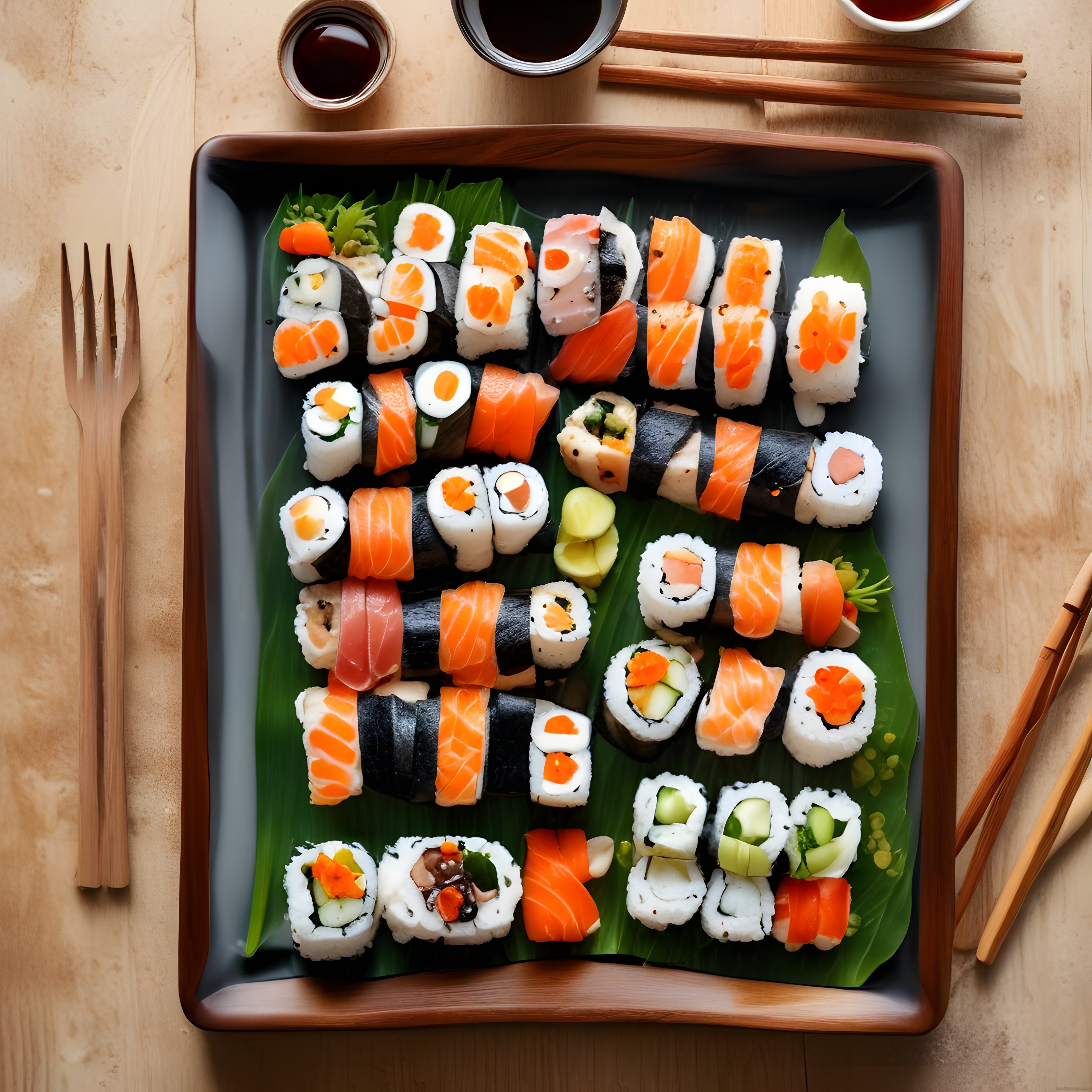 Geleneksel Japon Sushi Tabağı: Taze Somonlu Nigiri ve Makilerle Şık Sunum