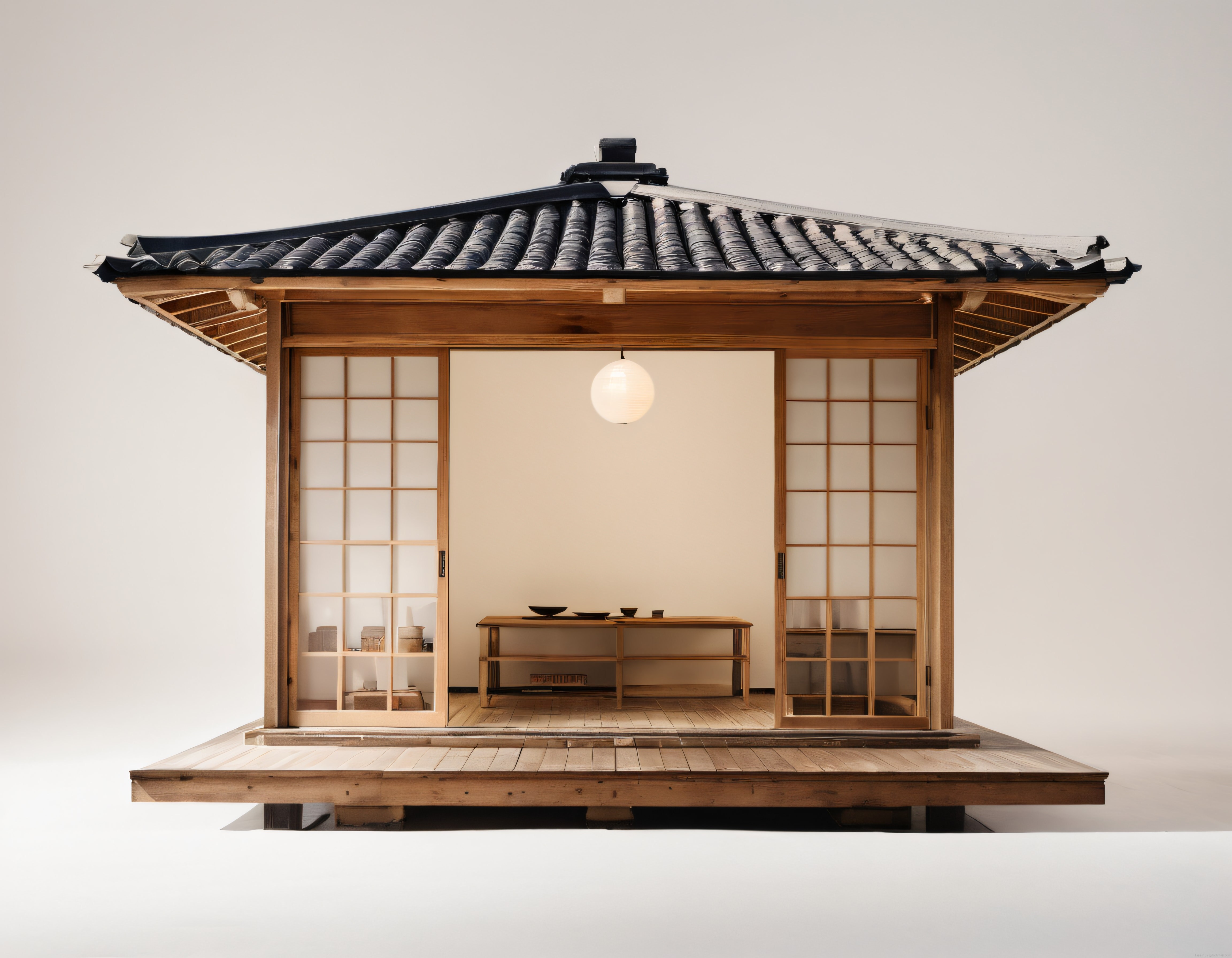 Geleneksel Japon Tarzında Sade Ahşap Çay Evi ve Minimal Dekorasyon