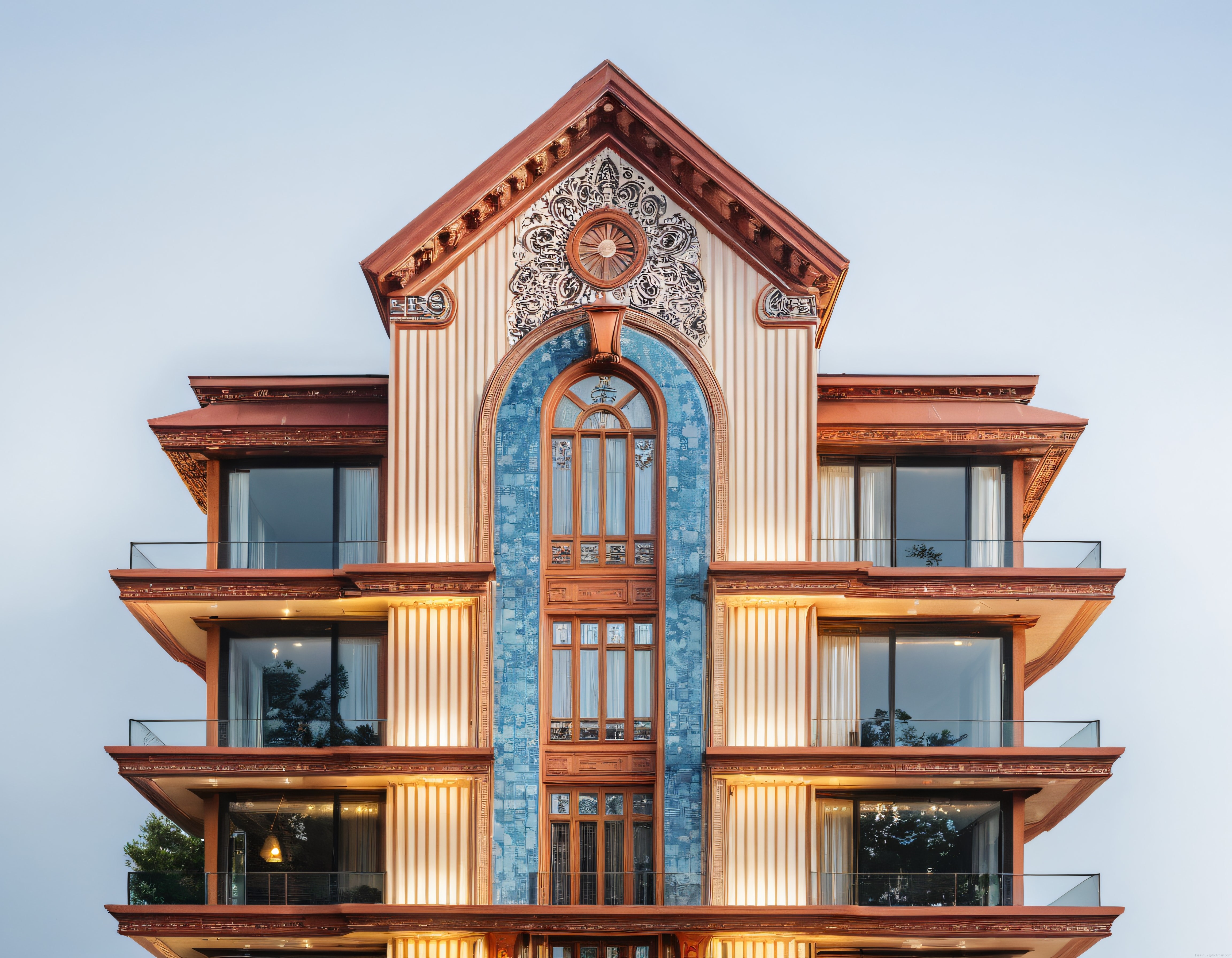 Geleneksel Motiflerle Süslenmiş Modern Bina Cephesi ve Mimari Detaylar