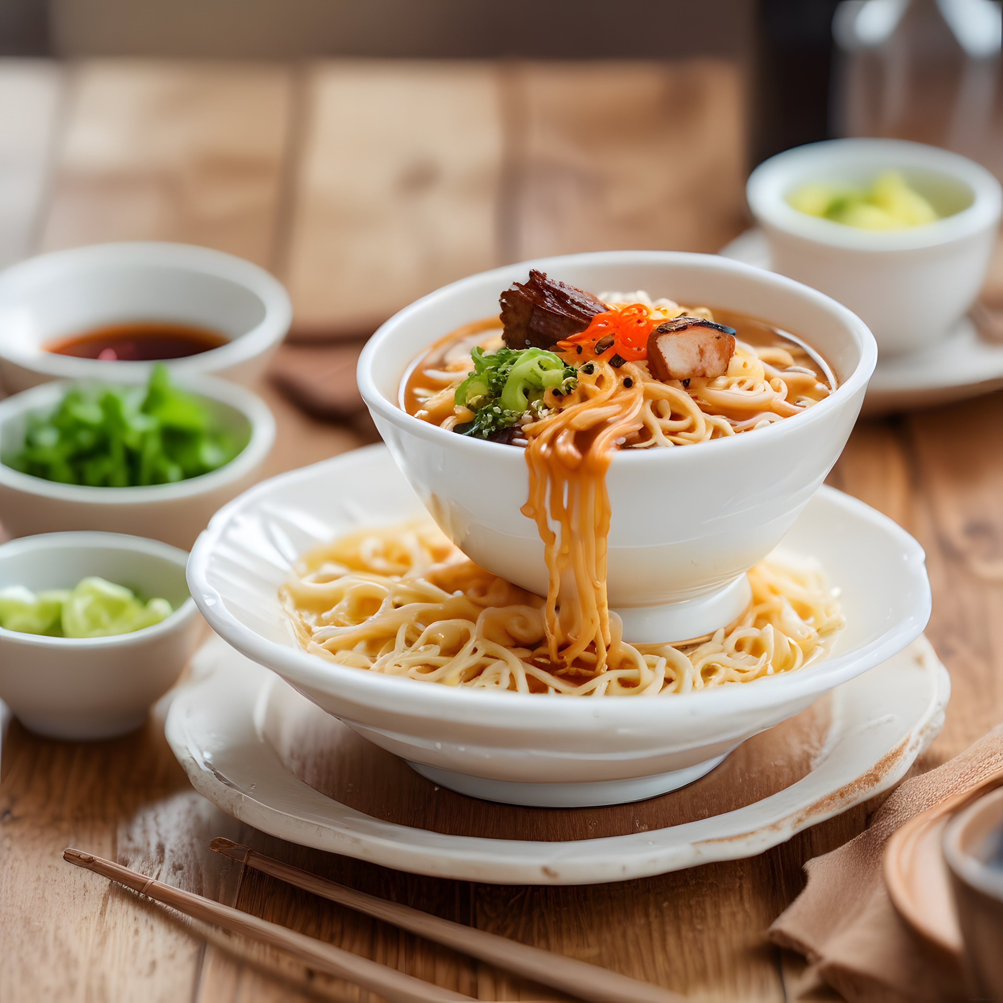 Geleneksel Ramen Kasesi: Baharatlı Etli Erişte Çorbası ve Yan Lezzetler