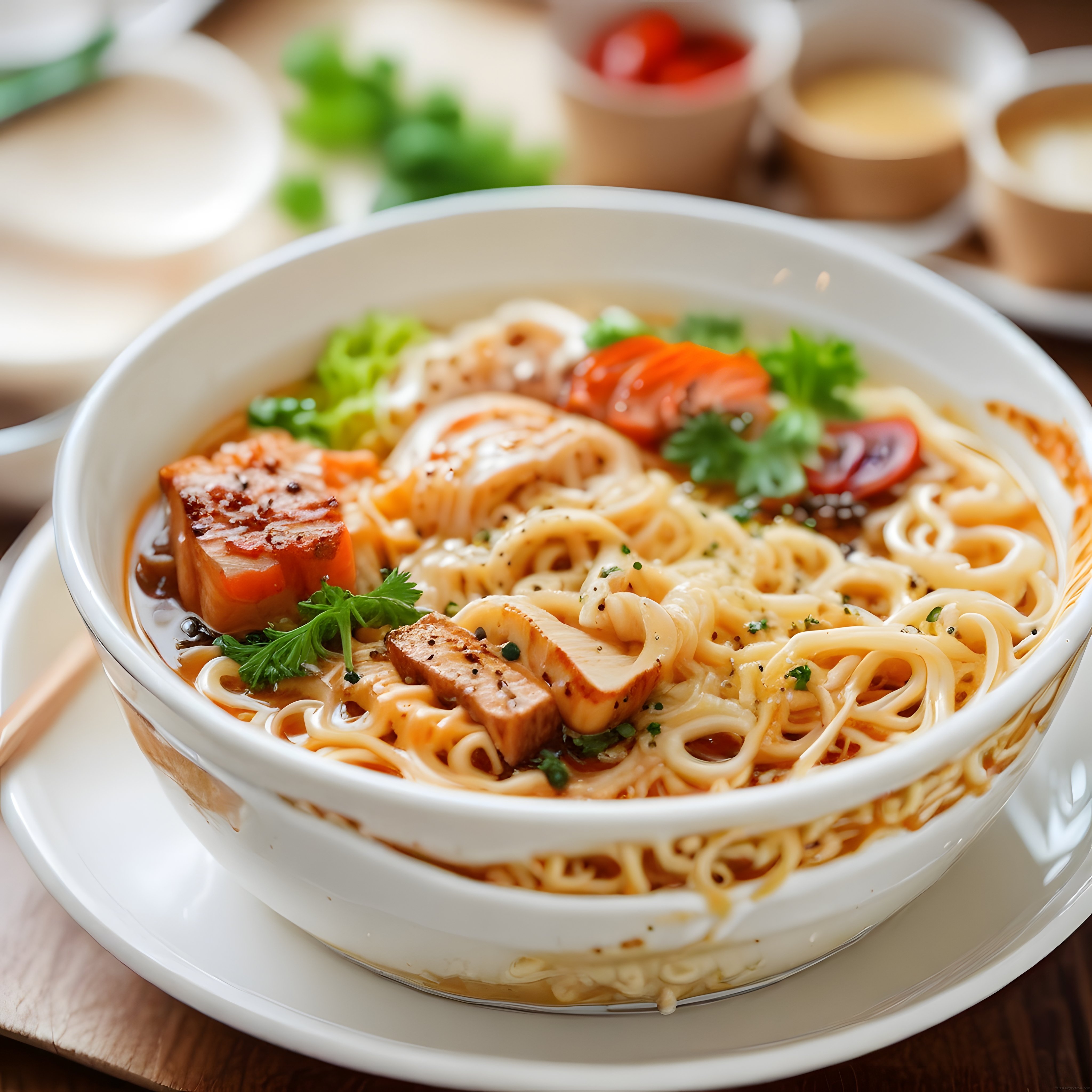 Geleneksel Ramen: Yumuşak Yumurta, Soya Soslu Et ve Kişniş ile Asya Sunumu