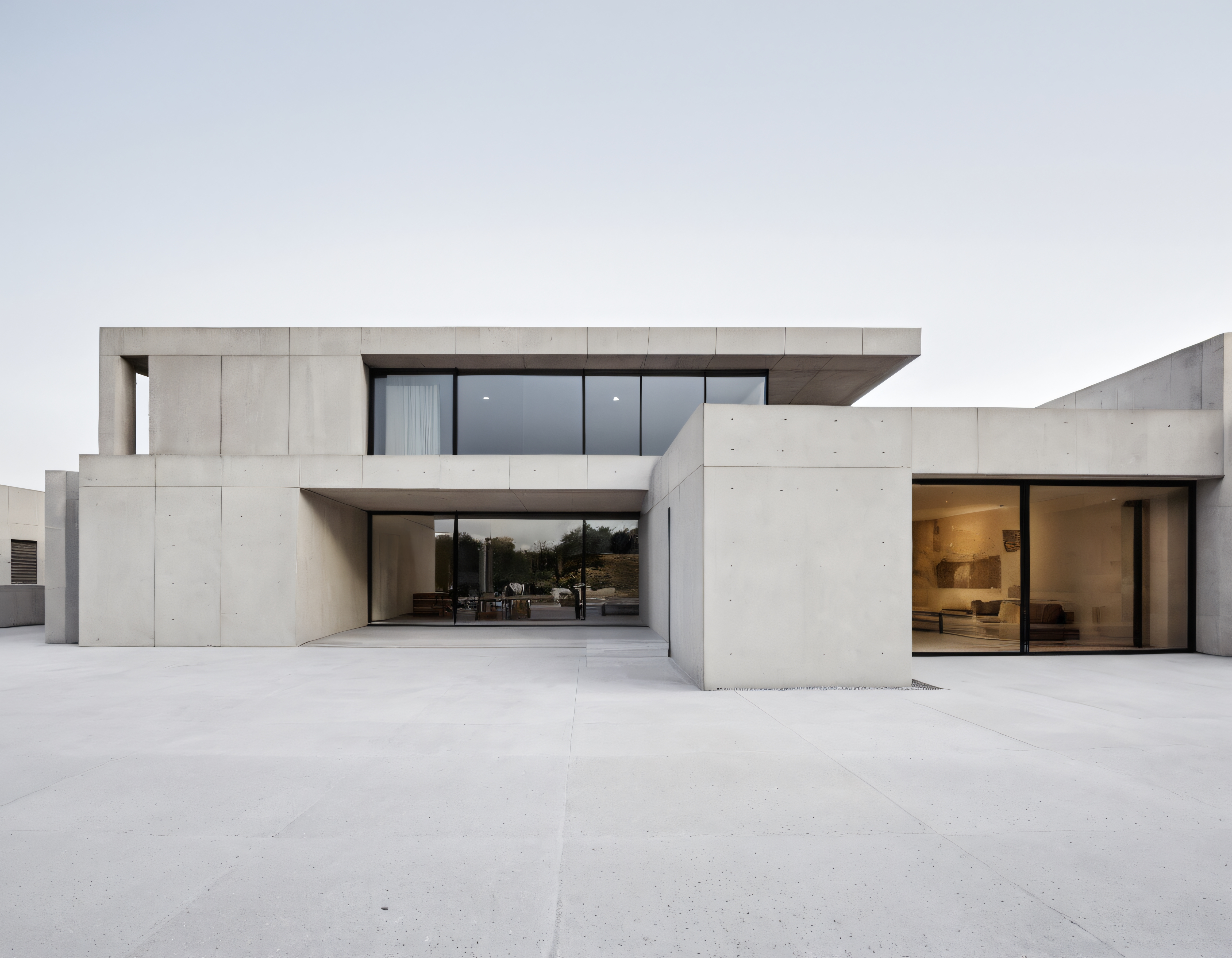 Geniş Cam Yüzeyleri ve Beton Dokusuyla Öne Çıkan Modern Villa Tasarımı