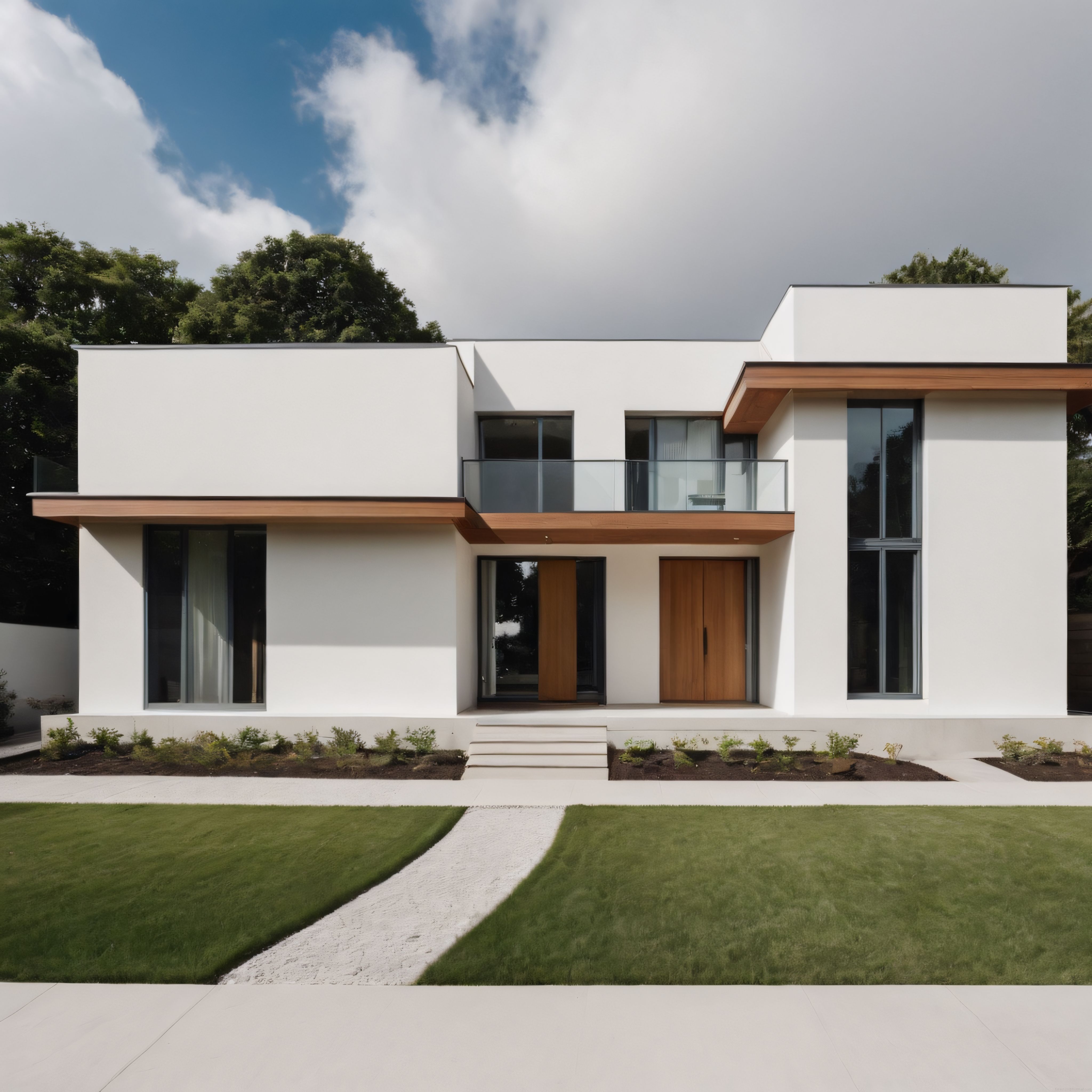 Geniş Camlar ve Sade Çizgilerle Tasarlanmış Minimalist Villa Görünümü