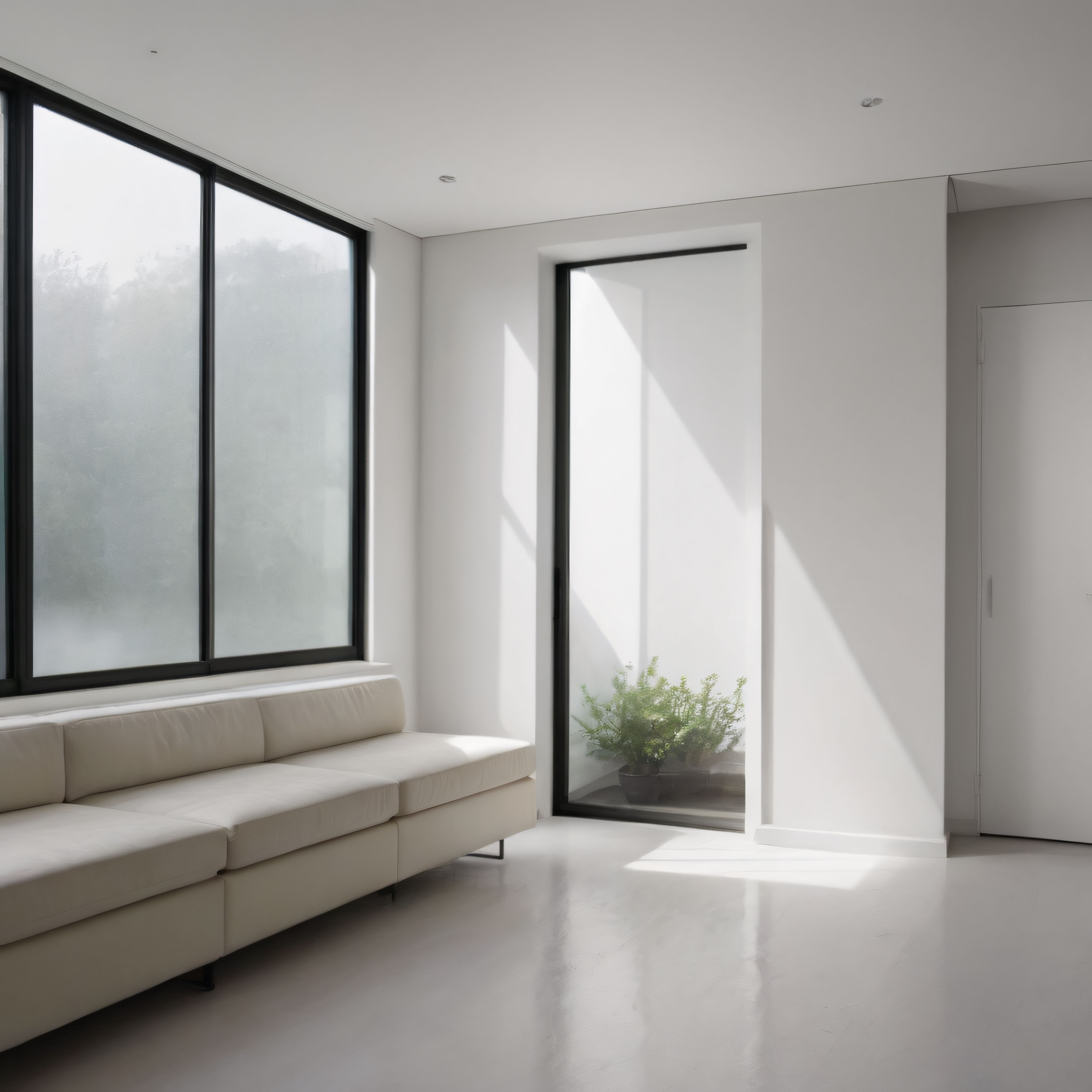 Geniş Pencereler ve Sade Mobilyalarla Tasarlanan Ferah Minimalist İç Mekan