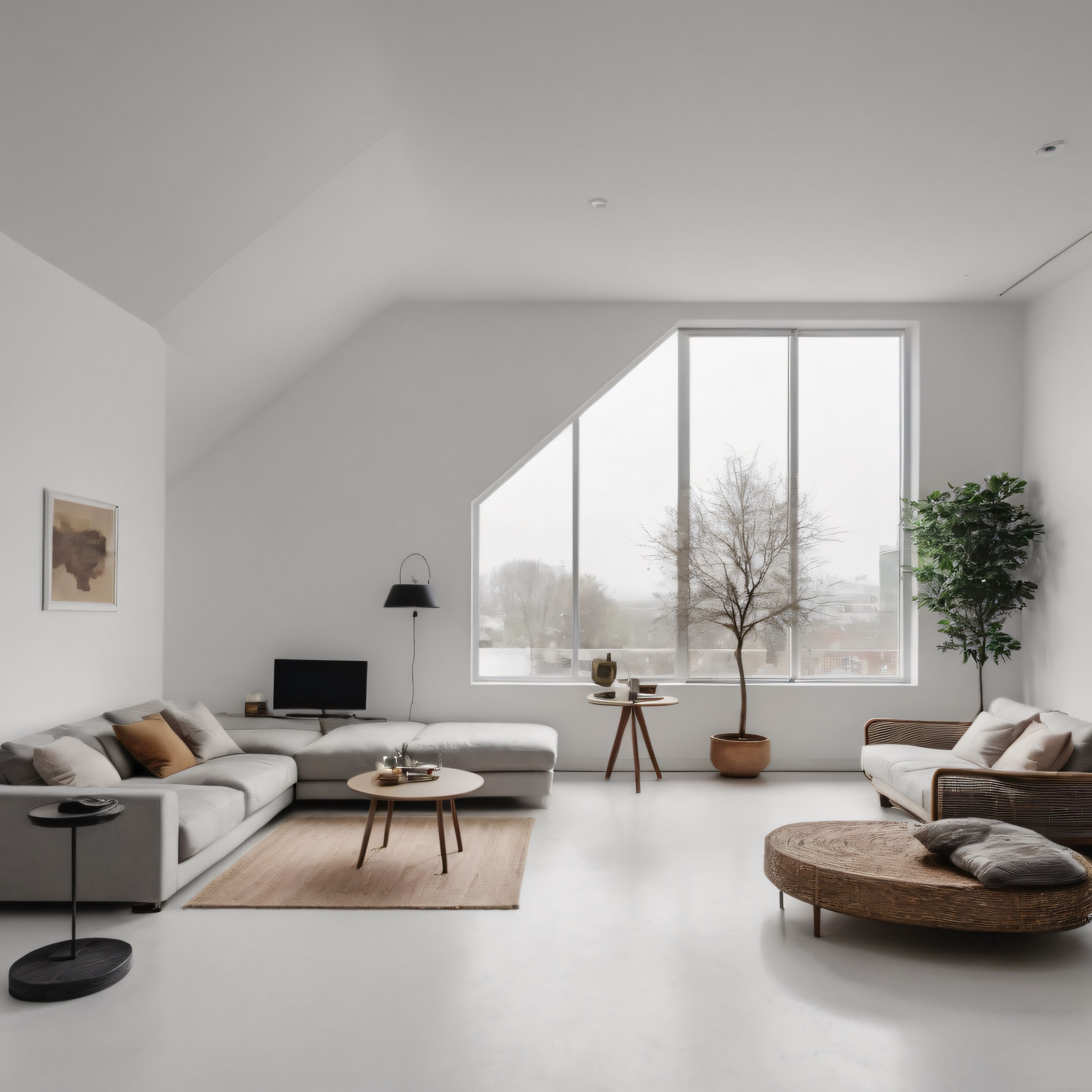 Geniş Pencereli Ferah Salon: Modern Minimalist Ev Dekorasyonu