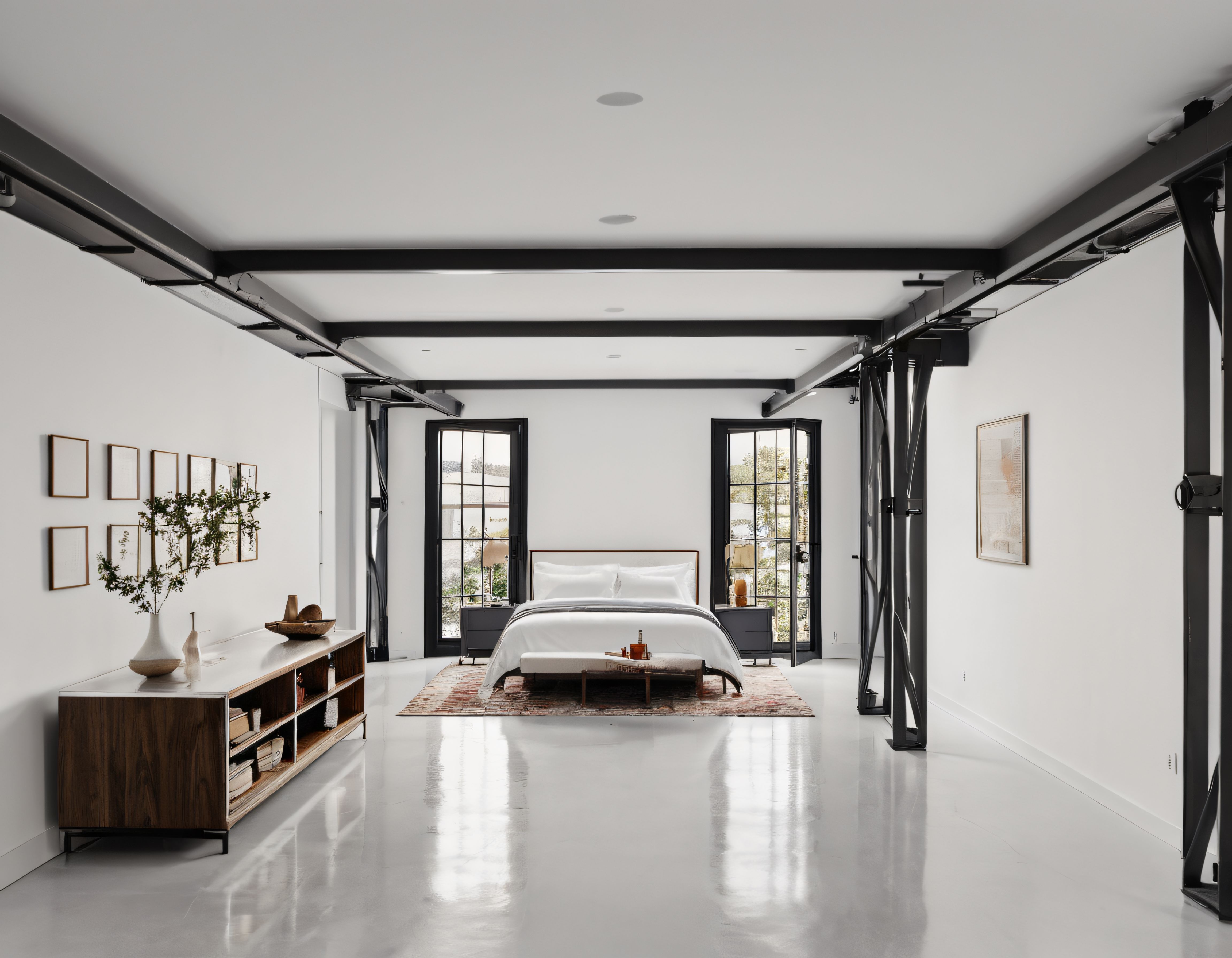 Geniş ve Aydınlık Industrial Minimalist Yatak Odası Dekorasyonu