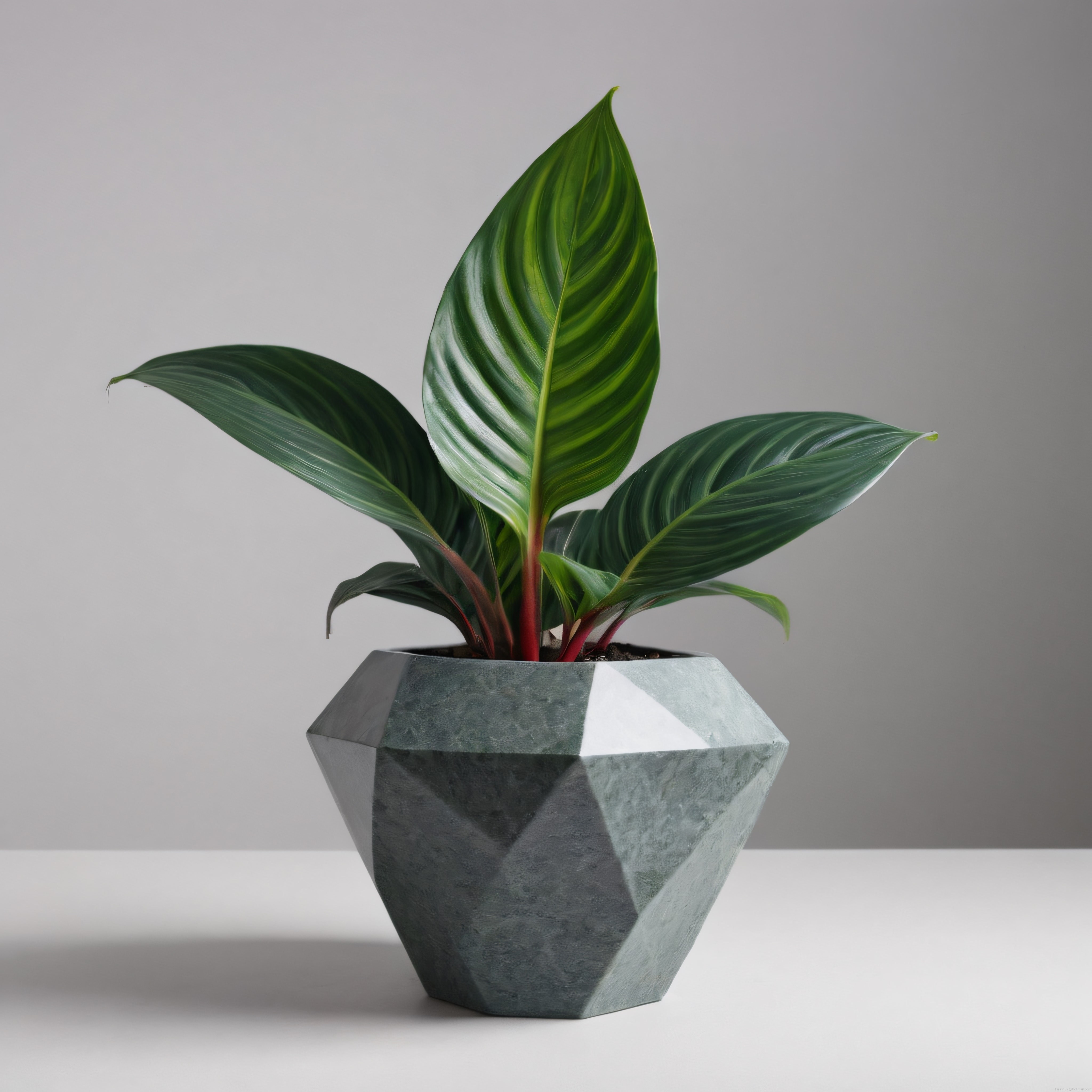 Geometrik Beton Saksıda Şeritli Yapraklı Modern Salon Bitkisi