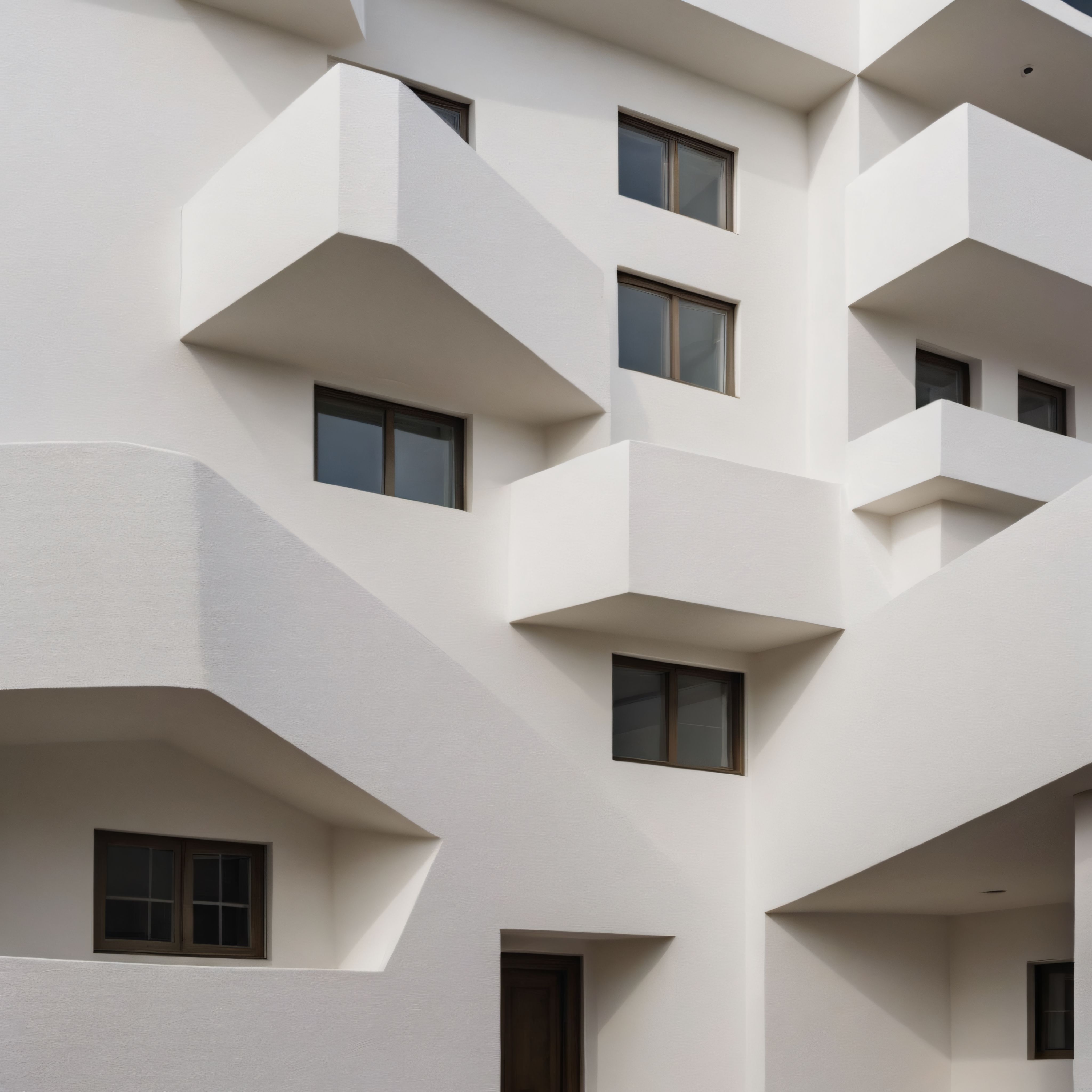 Geometrik Beyaz Balkonlarıyla Modern Mimari Detay ve Soyut Cephe