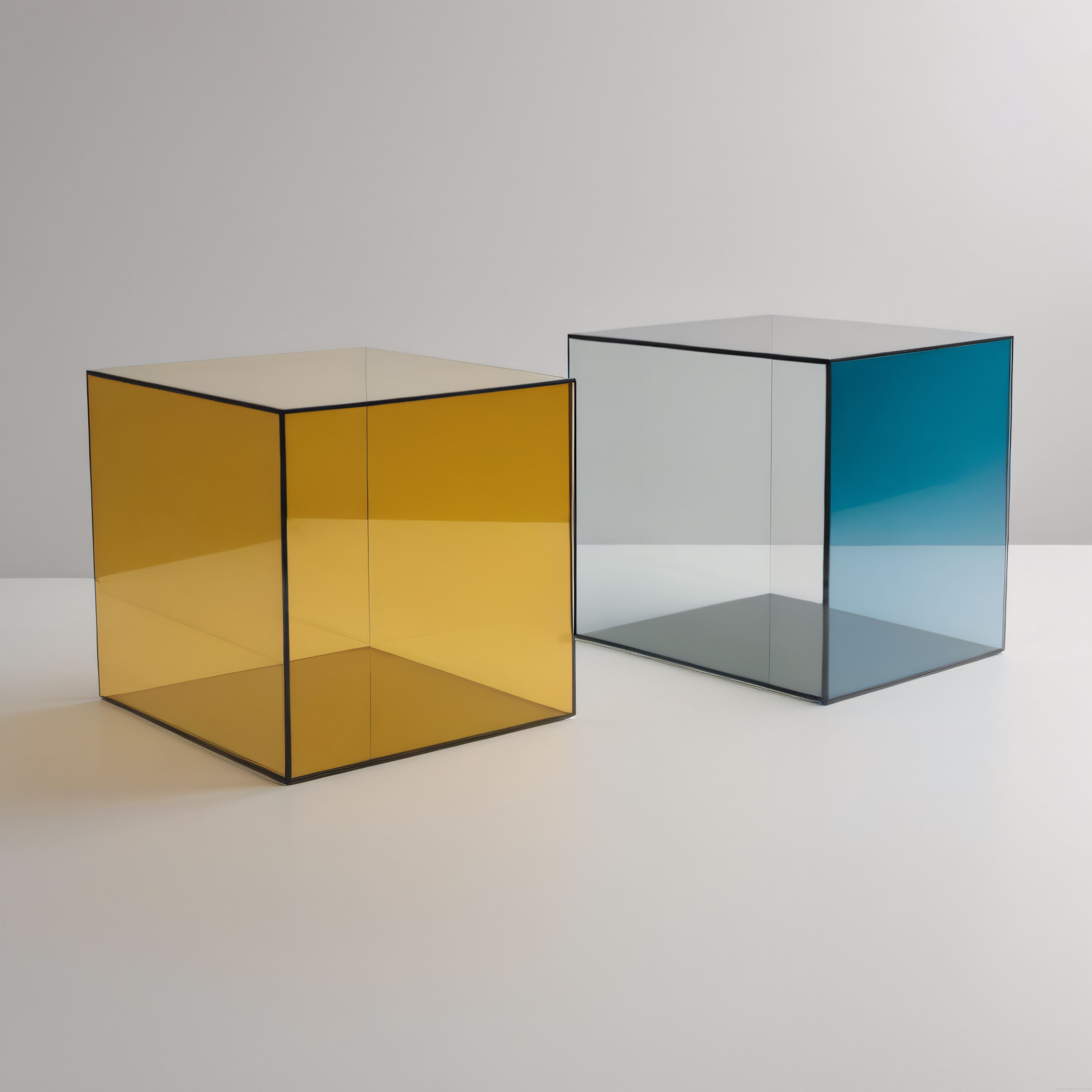 Geometrik Cam Küp Heykelleri: Sarı ve Mavi Tonlarında Minimalist Sanat