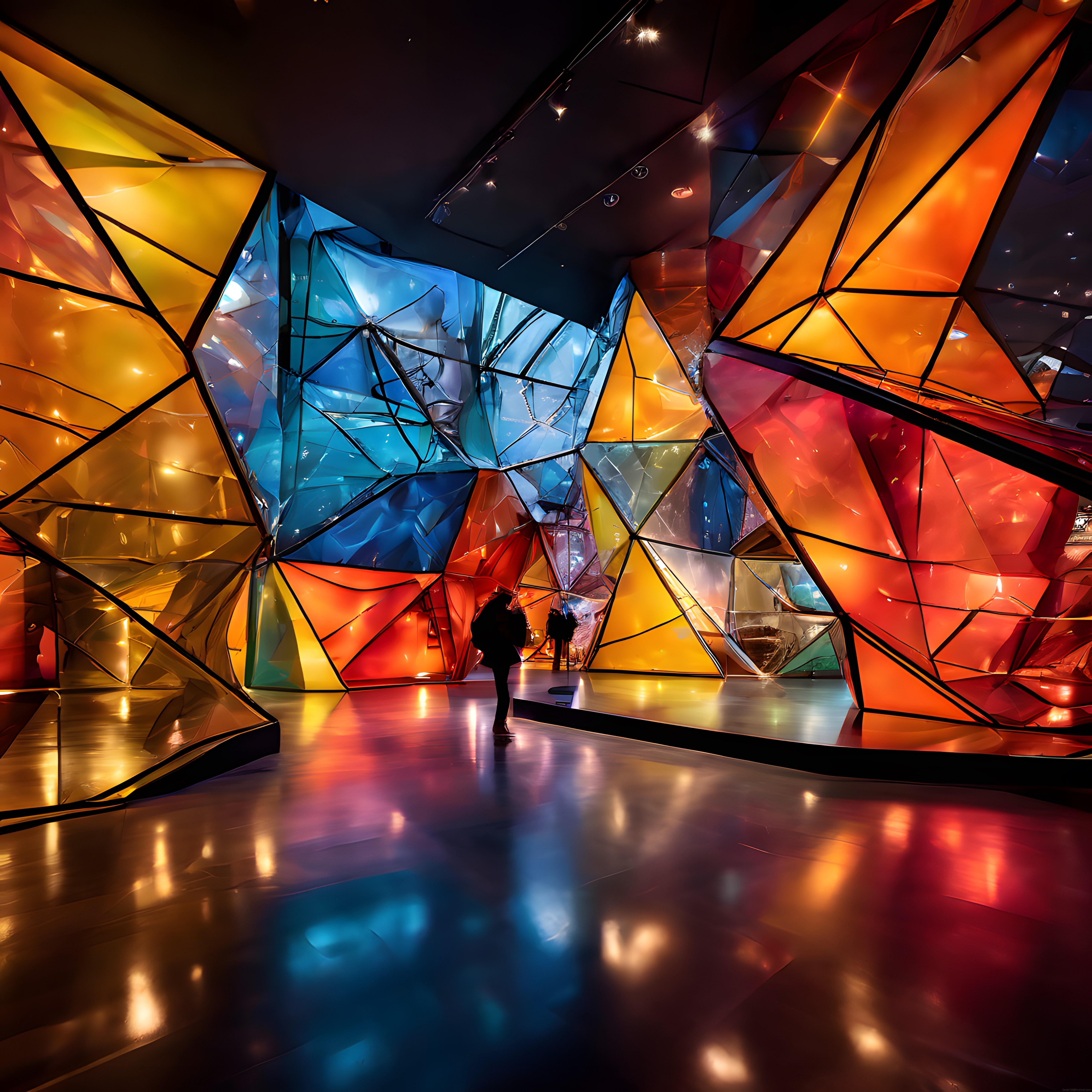 Geometrik Cam Panellerin Renk Şöleni Sunduğu Modern Sanat Müzesi İç Mekanı