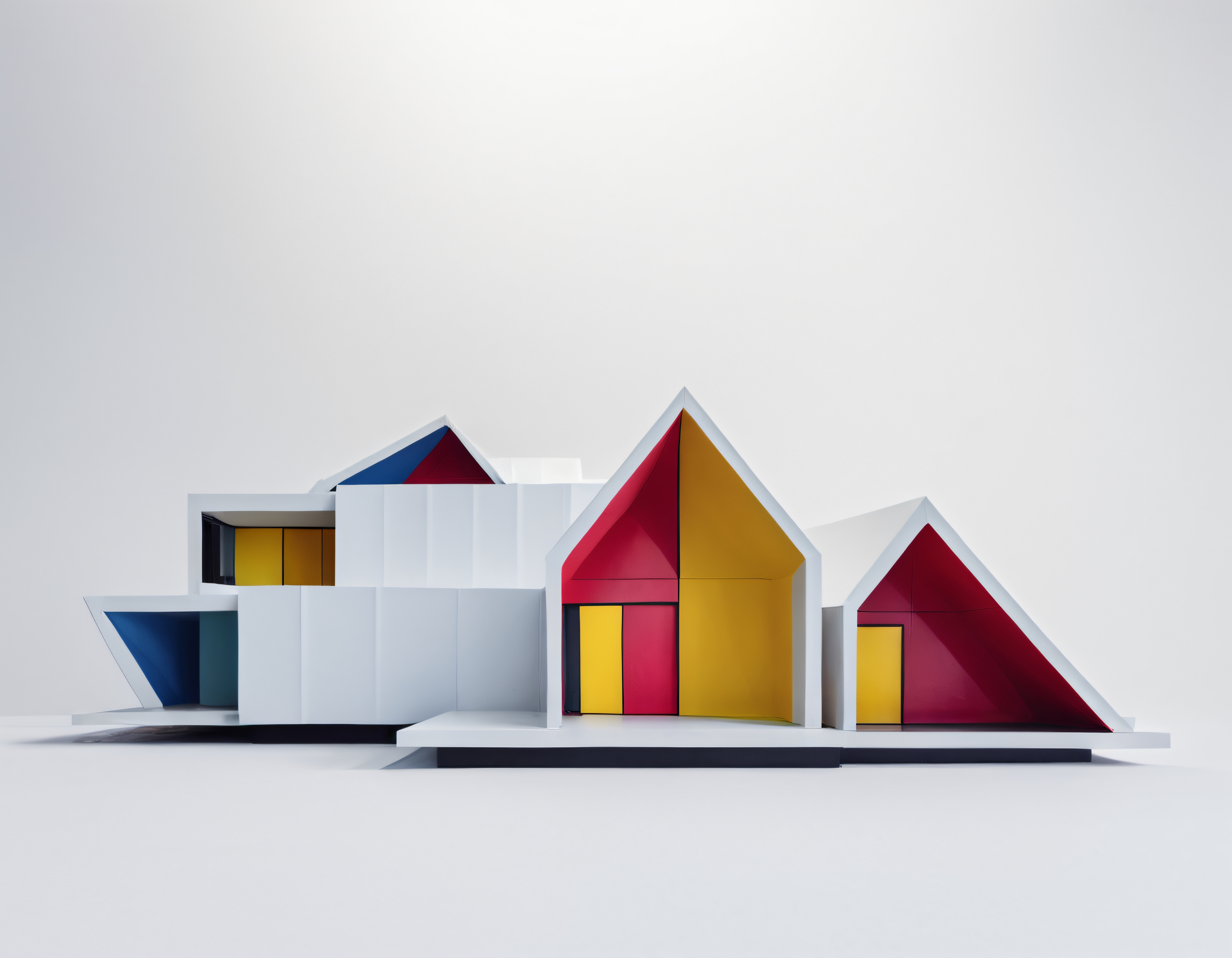 Geometrik Çatıları ve Canlı Renkleriyle Minimalist Modern Mimari Maket