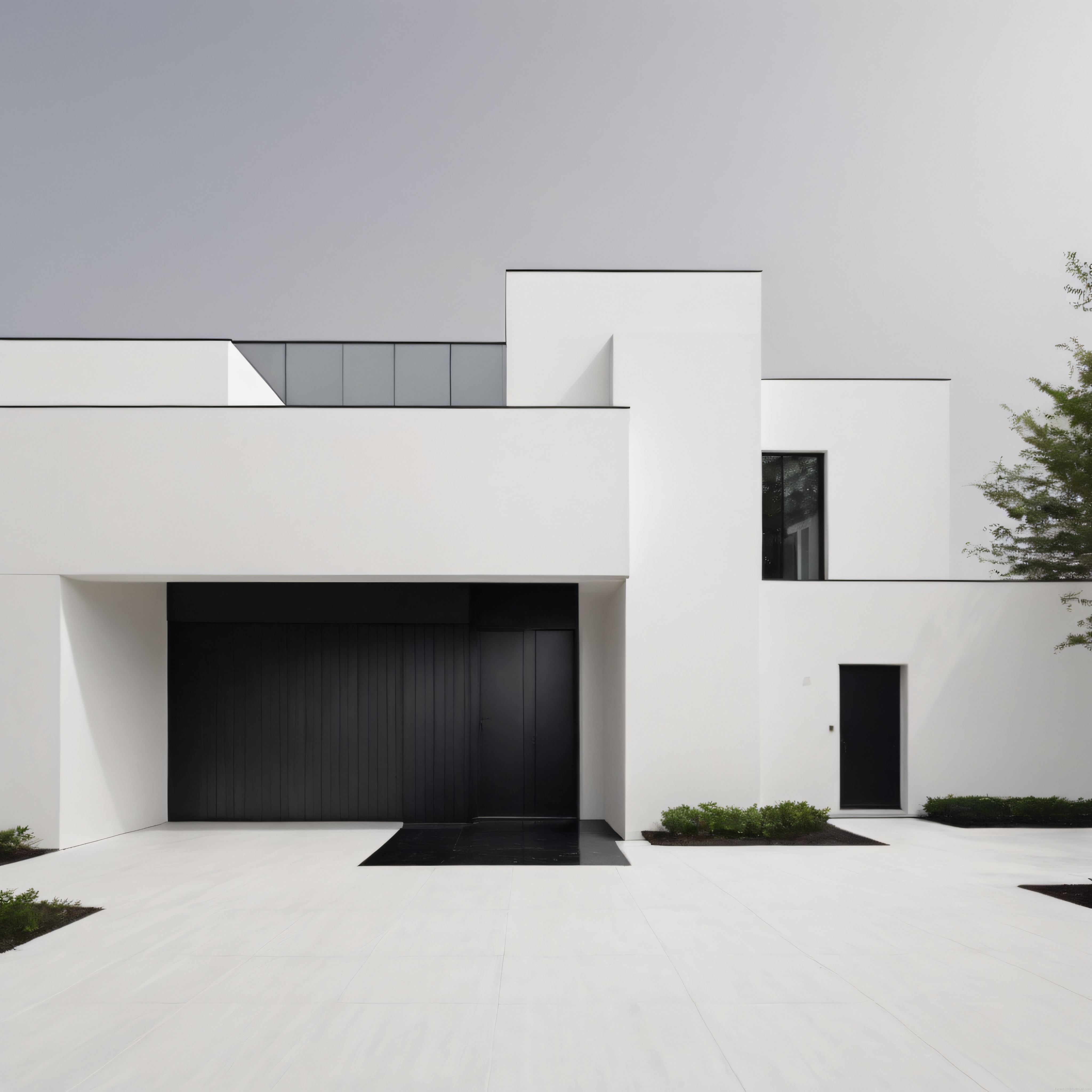 Geometrik Çizgilerle Tanımlanan Siyah Beyaz Modern Mimari Villa