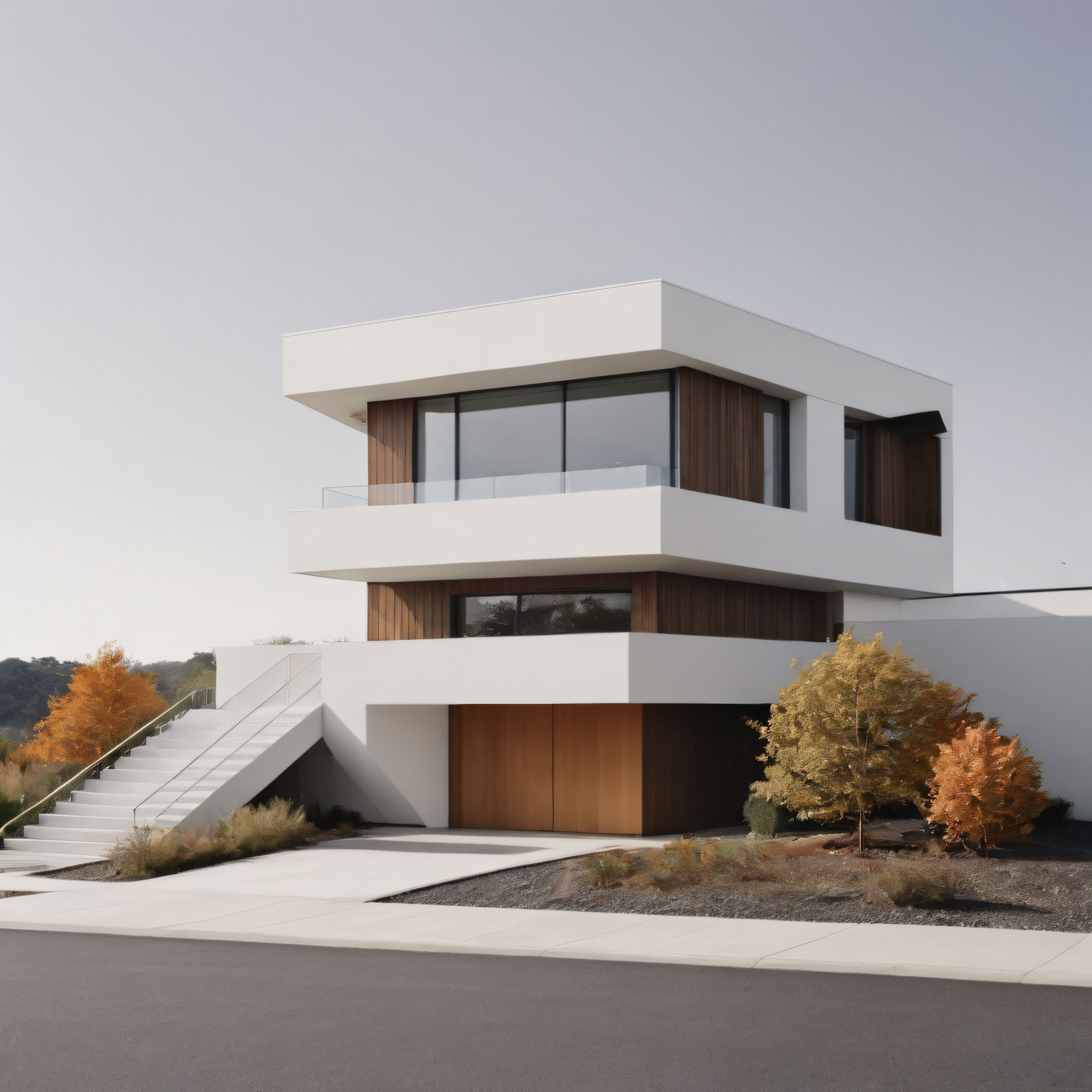 Geometrik Çizgilerle Tasarlanmış Lüks Modern Villa ve Sonbahar Manzarası