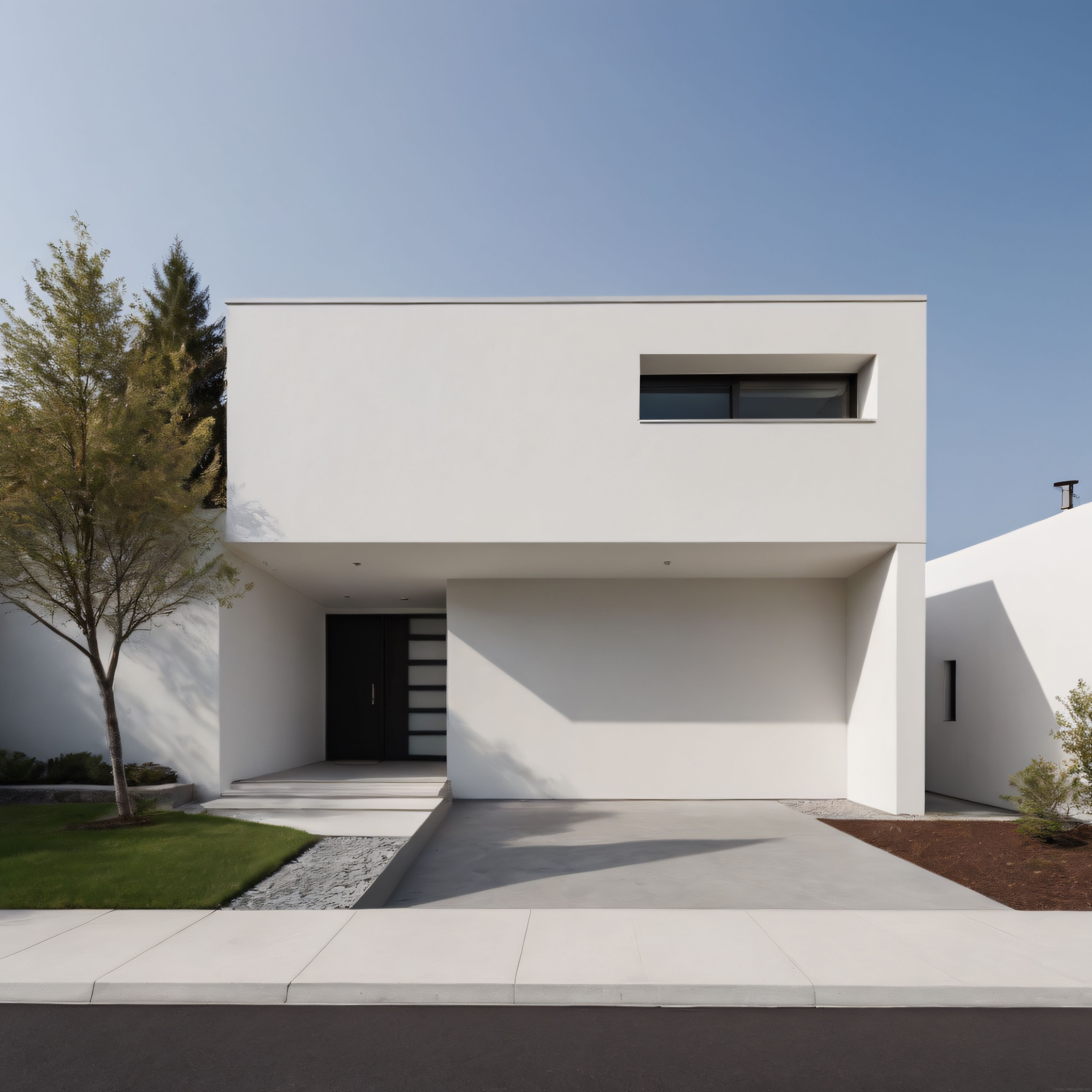 Geometrik Çizgilerle Tasarlanmış Modern Beyaz Beton Villa Cephesi