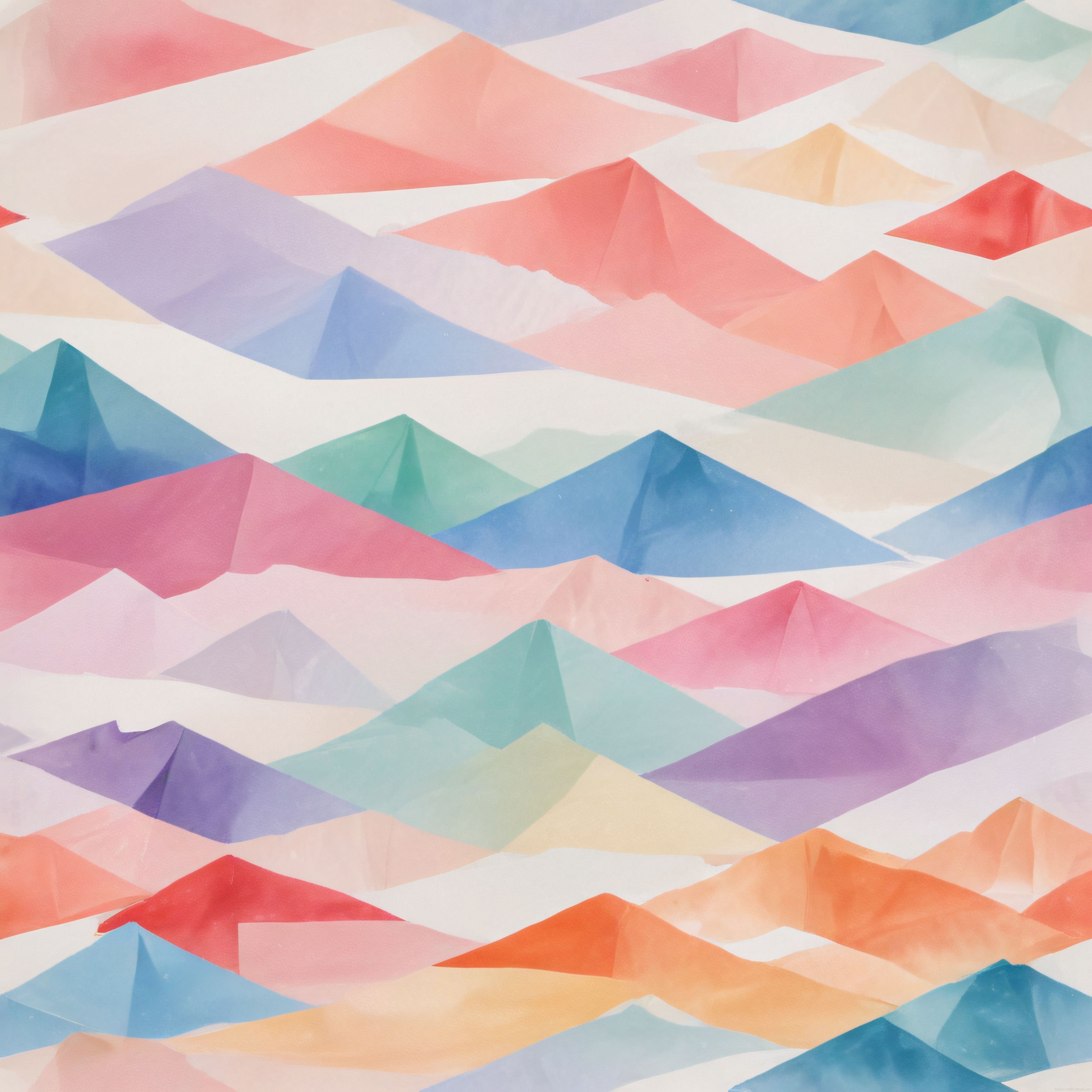 Geometrik Dağ Zirveleriyle Pastel Suluboya Manzara ve Soyut Sanat Çalışması