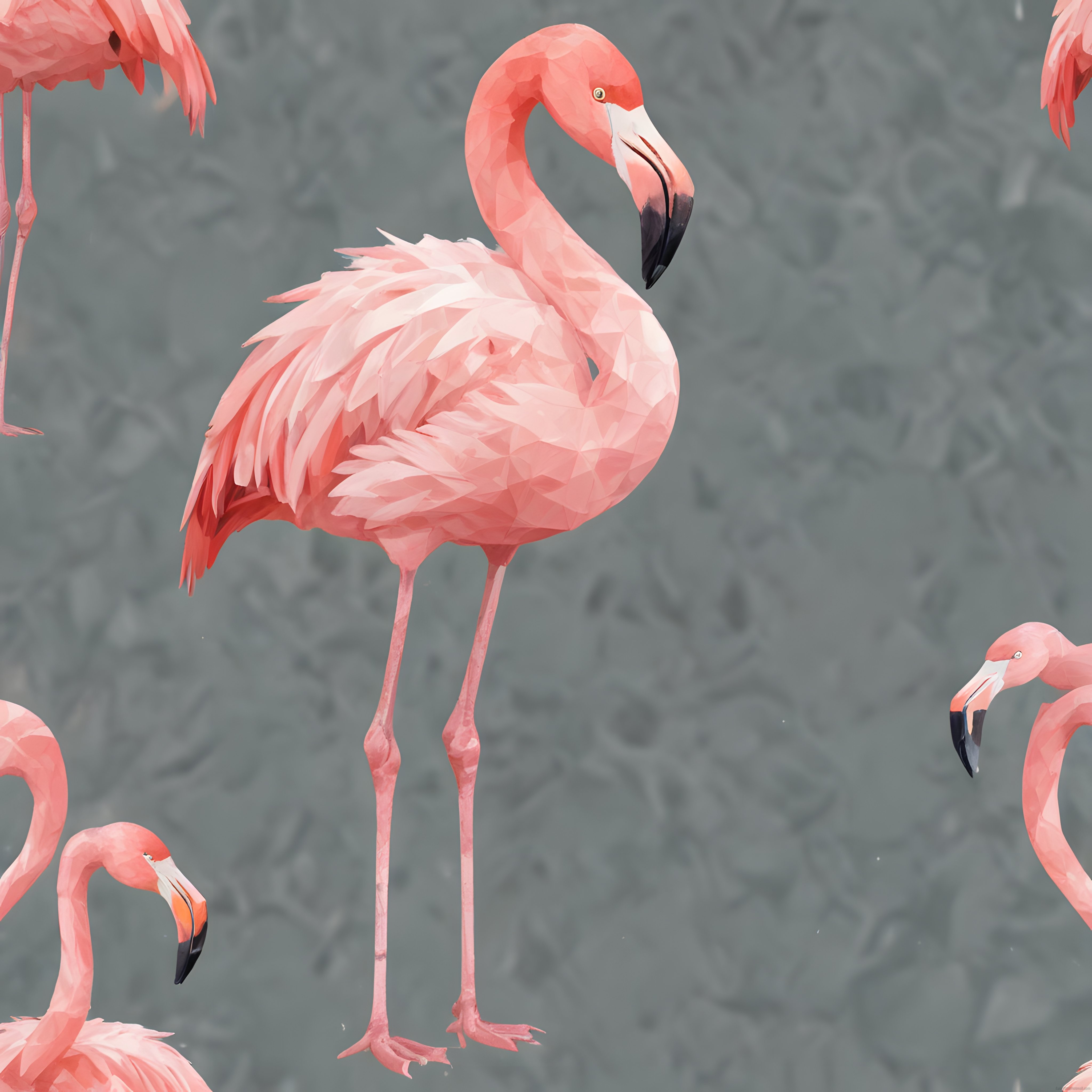 Geometrik Flamingo Desenli Dekoratif Dijital Duvar Kağıdı Tasarımı