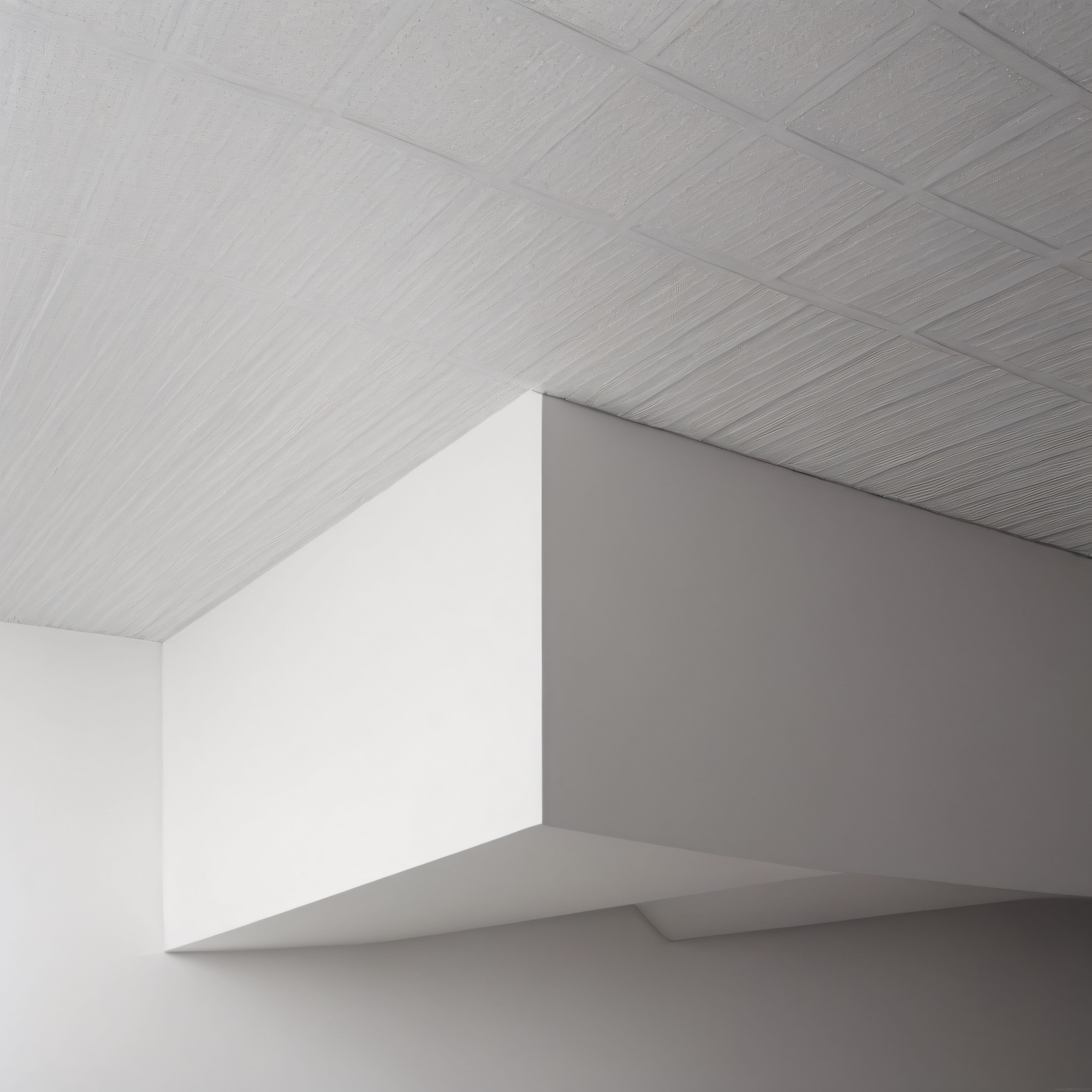 Geometrik Formlar ve Dokulu Tavan: Minimalist Beyaz İç Mekan Tasarımı