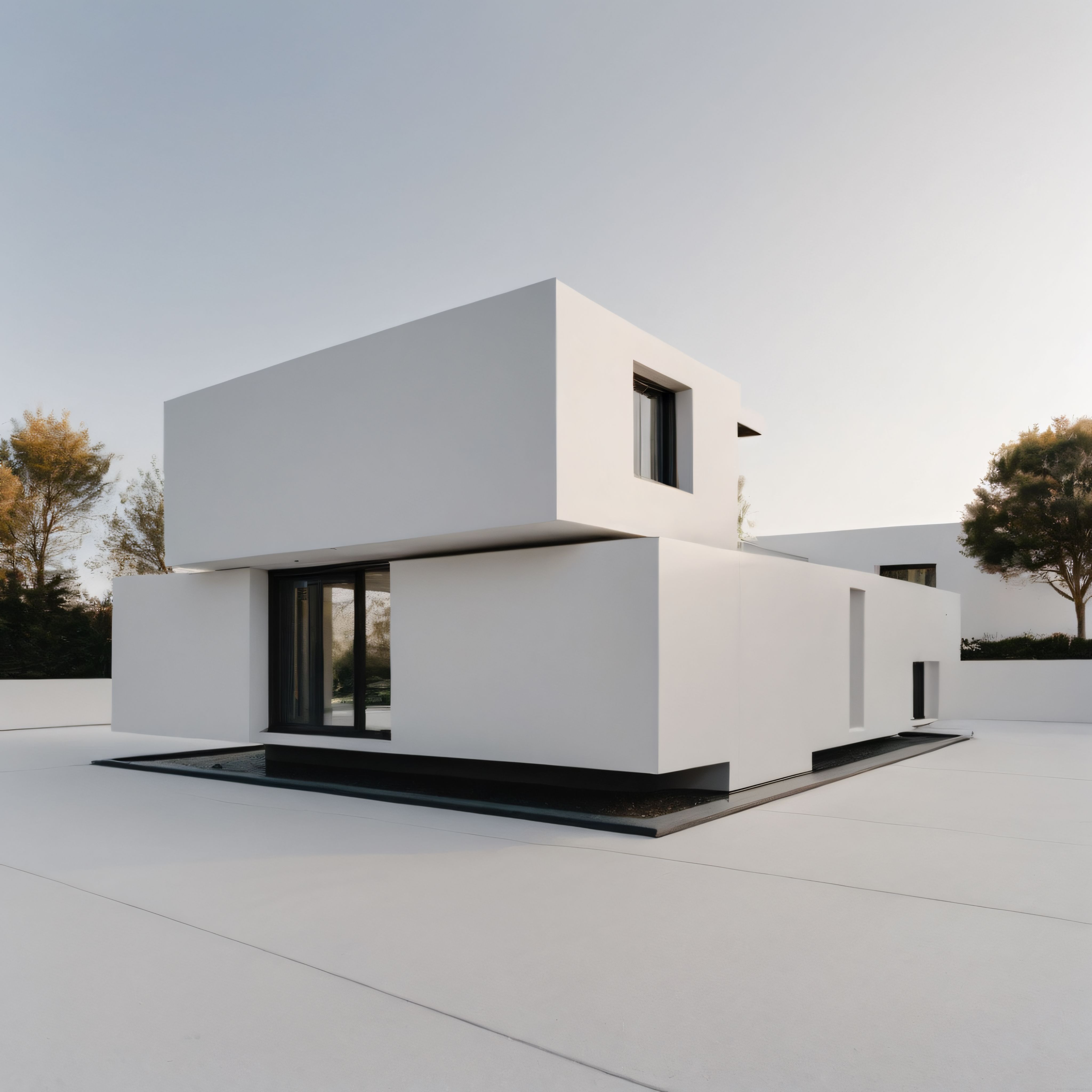 Geometrik Formlara Sahip Beyaz Betonarme Modern Mimari Villa