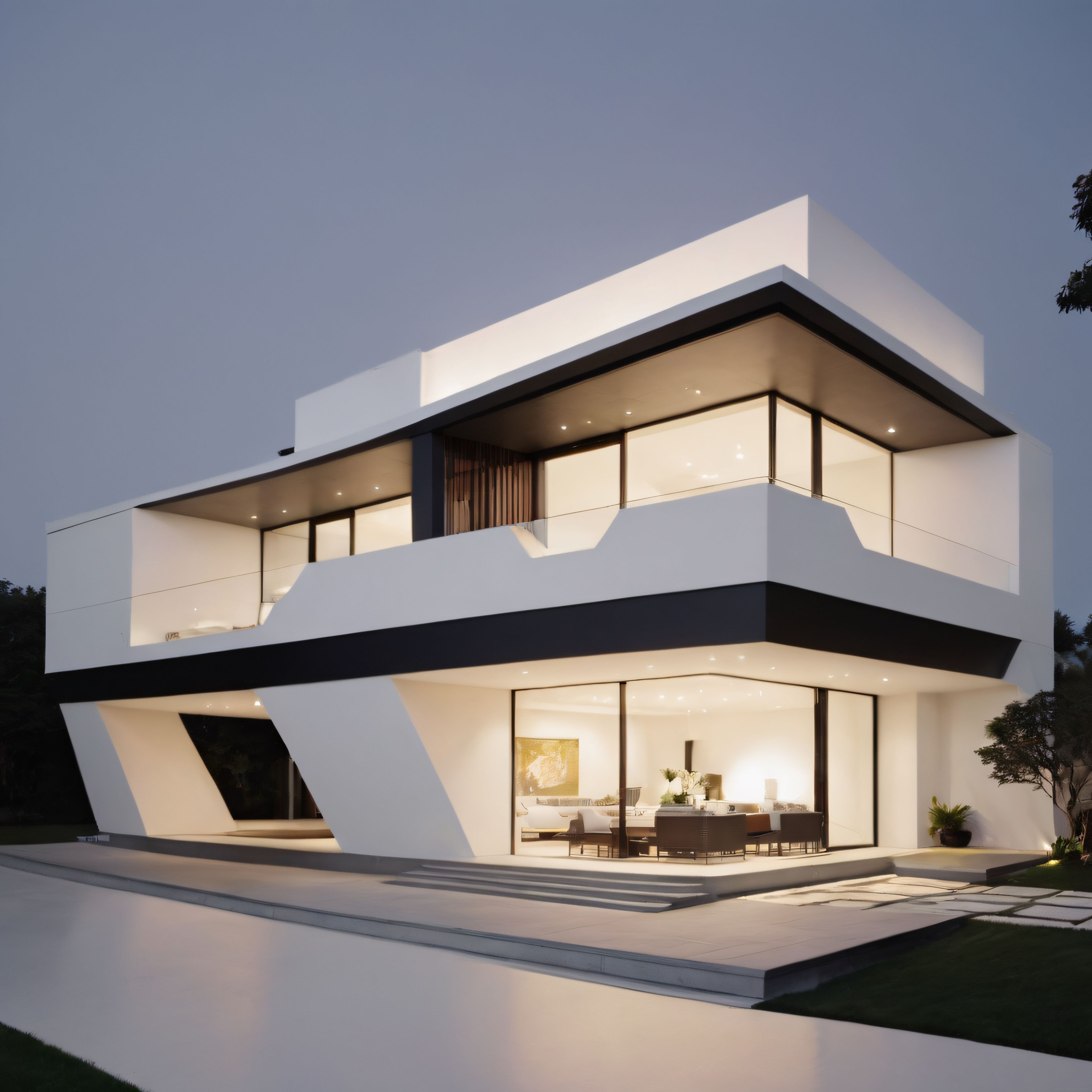 Geometrik Formları ve Cam Cepheleriyle Öne Çıkan Modern Lüks Villa Tasarımı