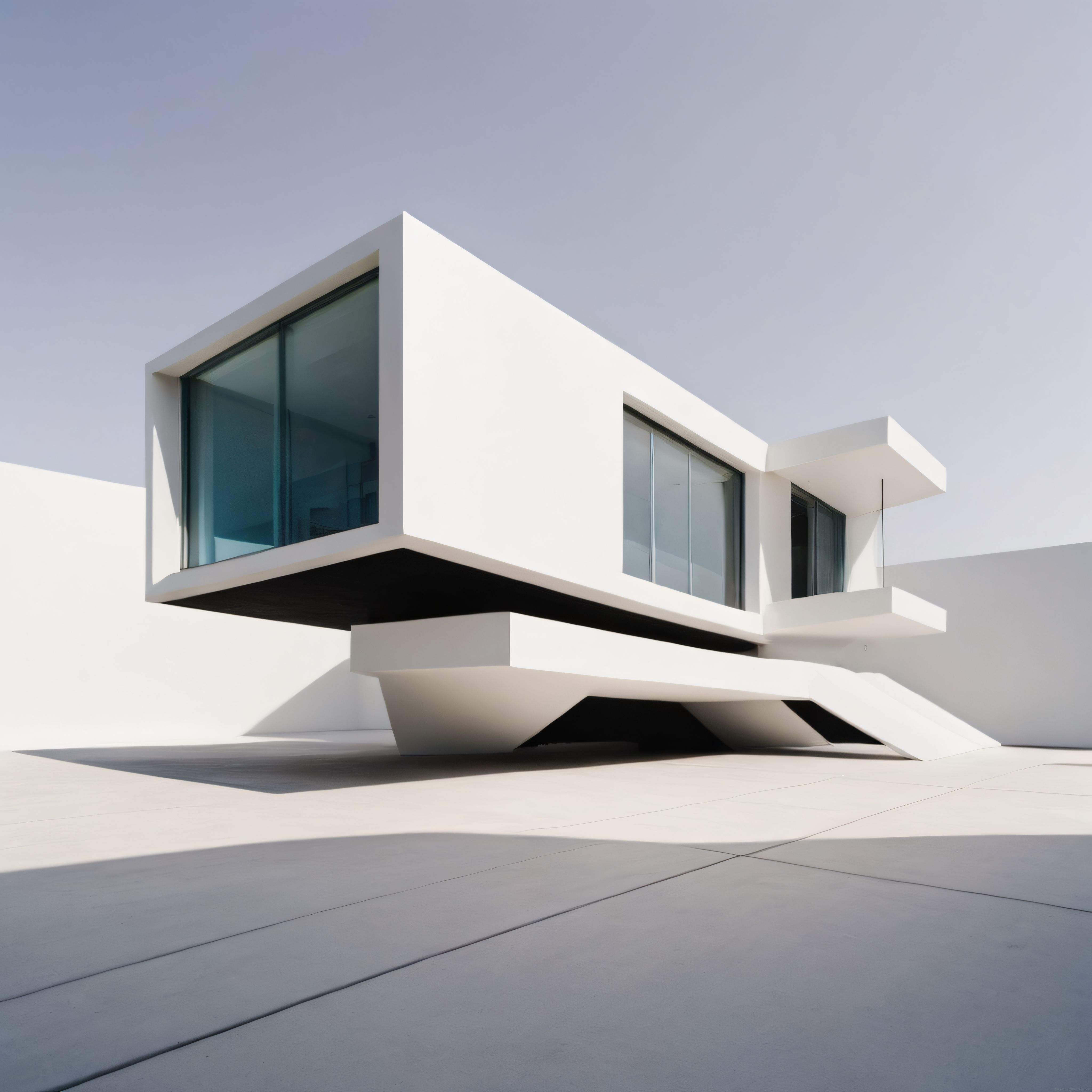 Geometrik Formlarıyla Dikkat Çeken Beyaz Minimalist Modern Mimari Yapı